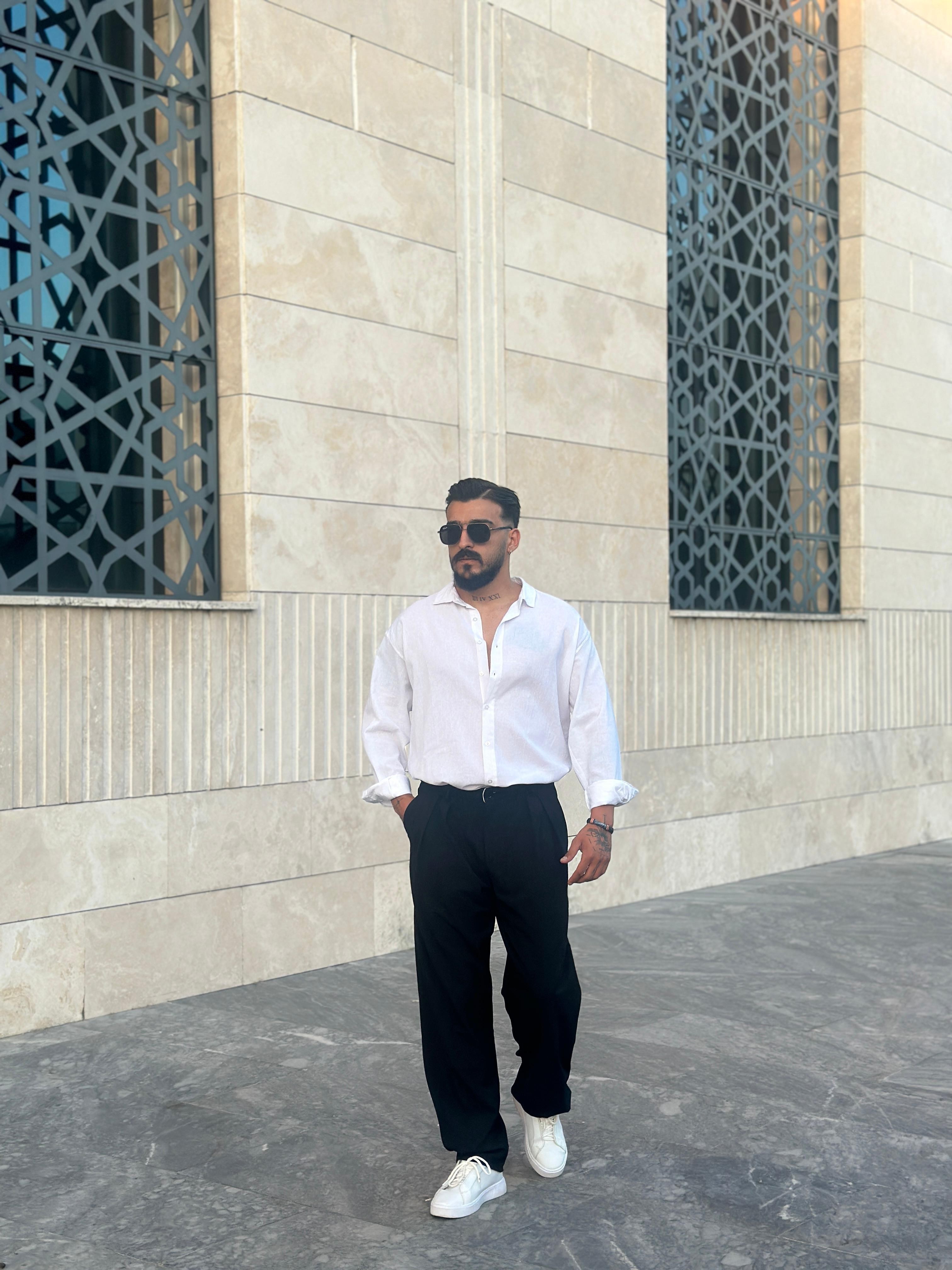 Oversize Krınkıl Keten Gömlek - Beyaz