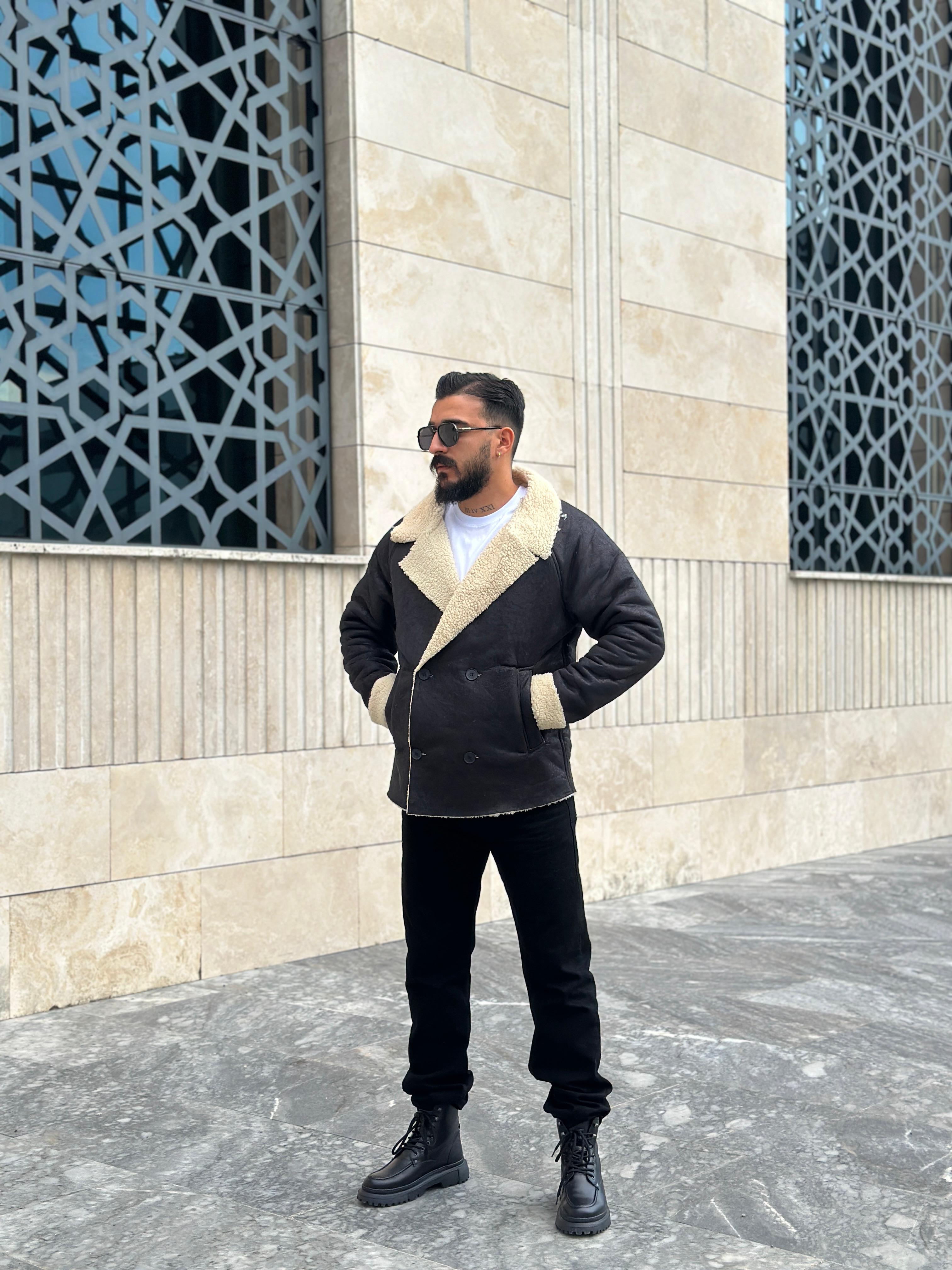 Nubuk Kürklü Trençkot - Siyah