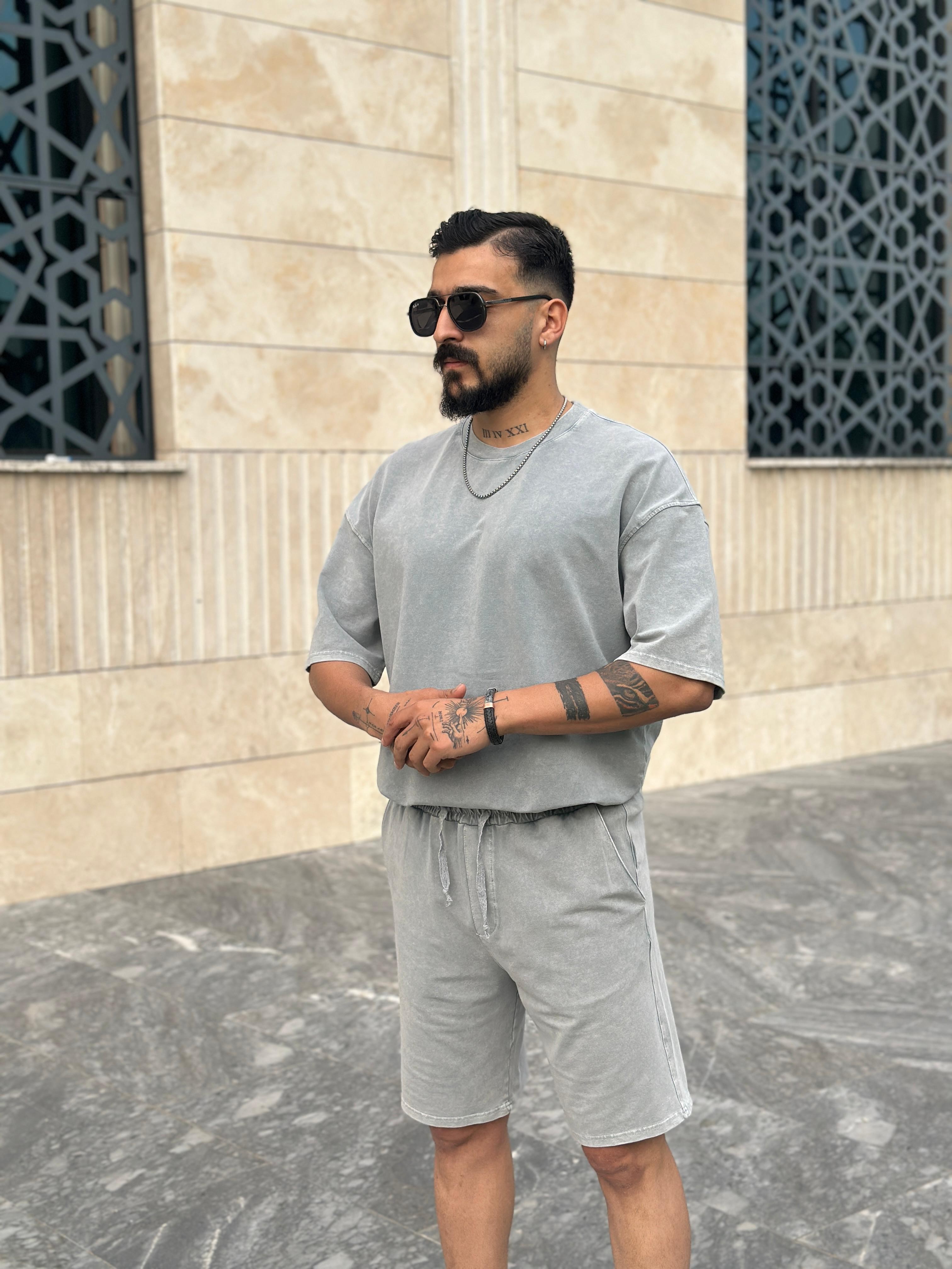 Oversize Yıkamalı T shirt - Gri