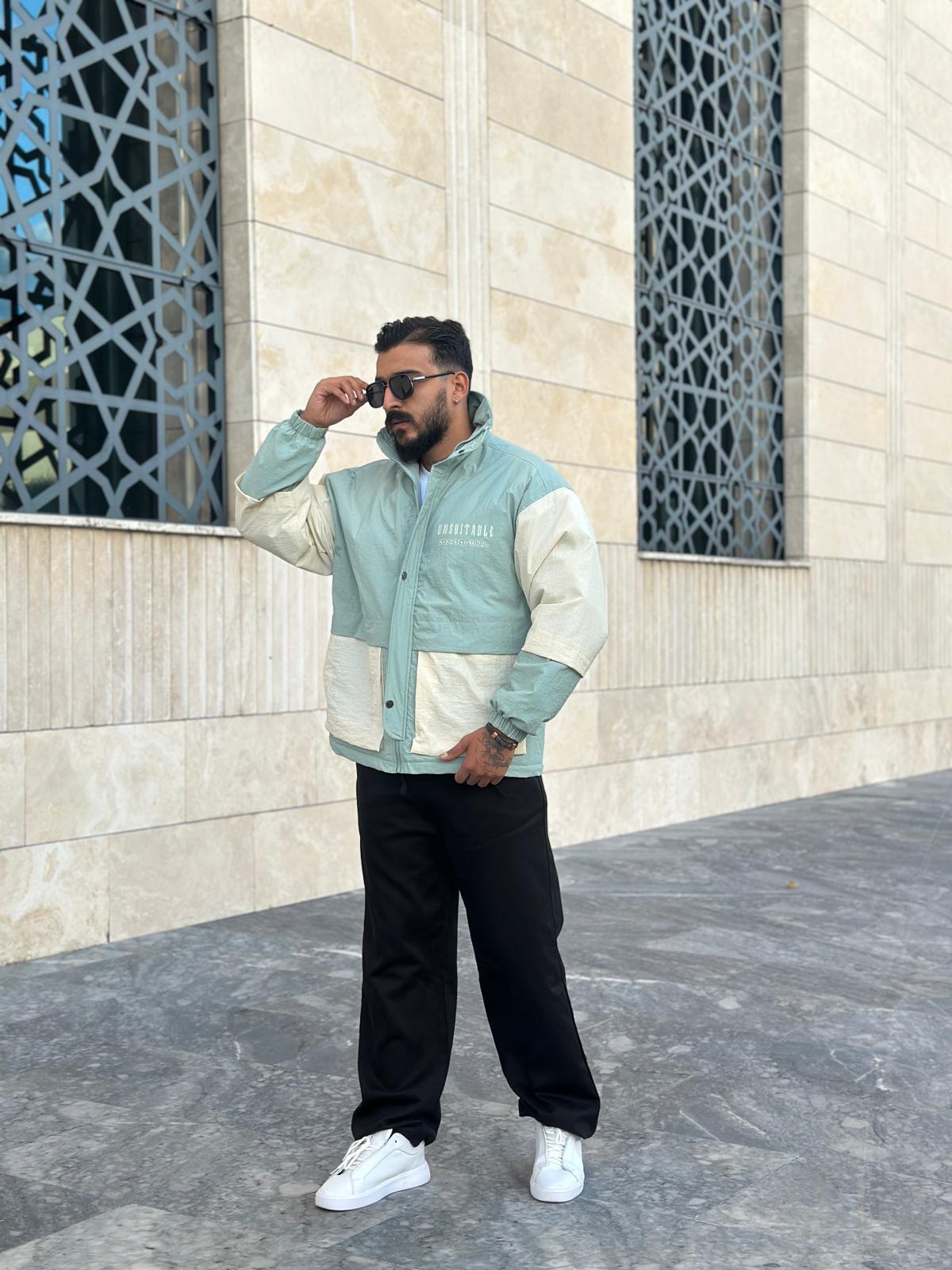 Parçalı Oversize Şişme Mont - Yeşil