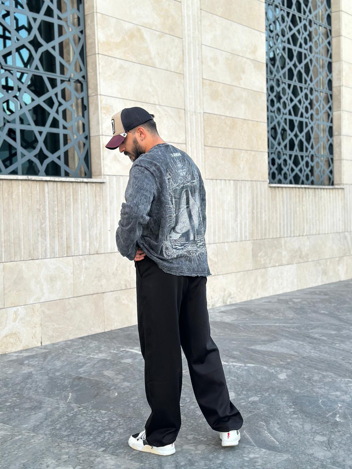Oversize Baskılı Yıkamalı Sweatshirt