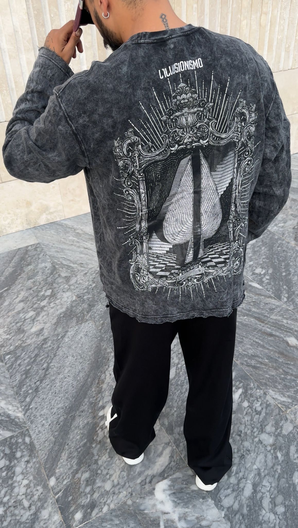 Oversize Baskılı Yıkamalı Sweatshirt