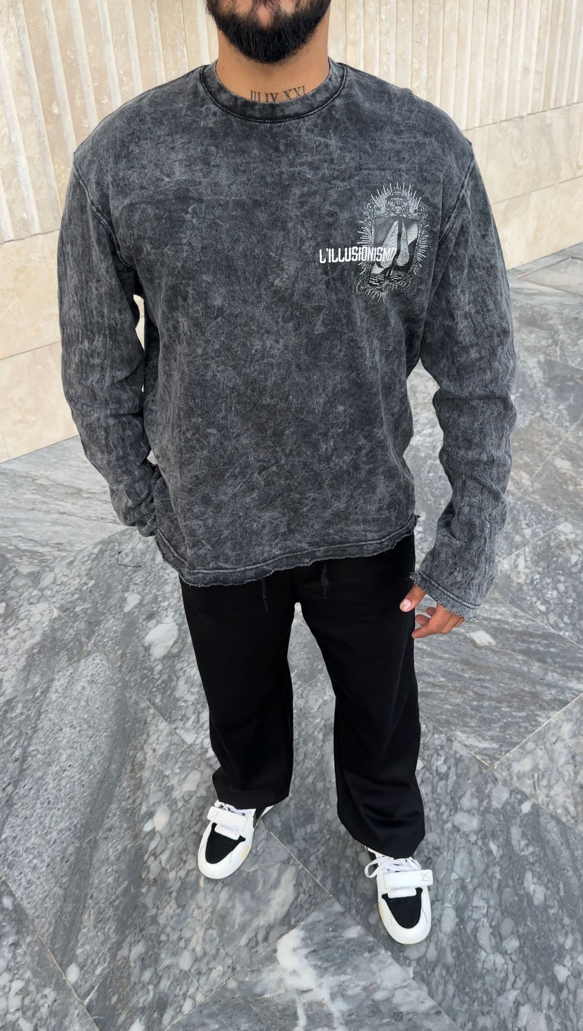 Oversize Baskılı Yıkamalı Sweatshirt