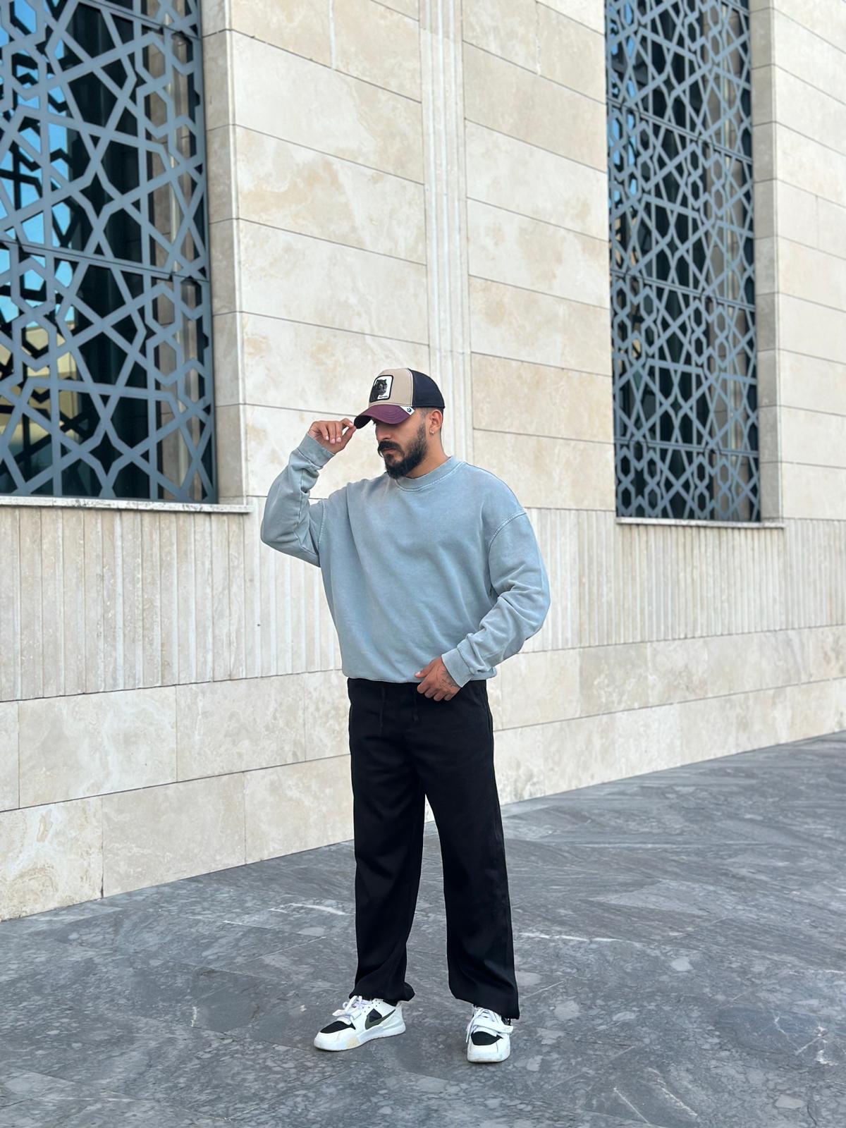 Yıkamalı Oversize Basic Sweatshirt - Gri