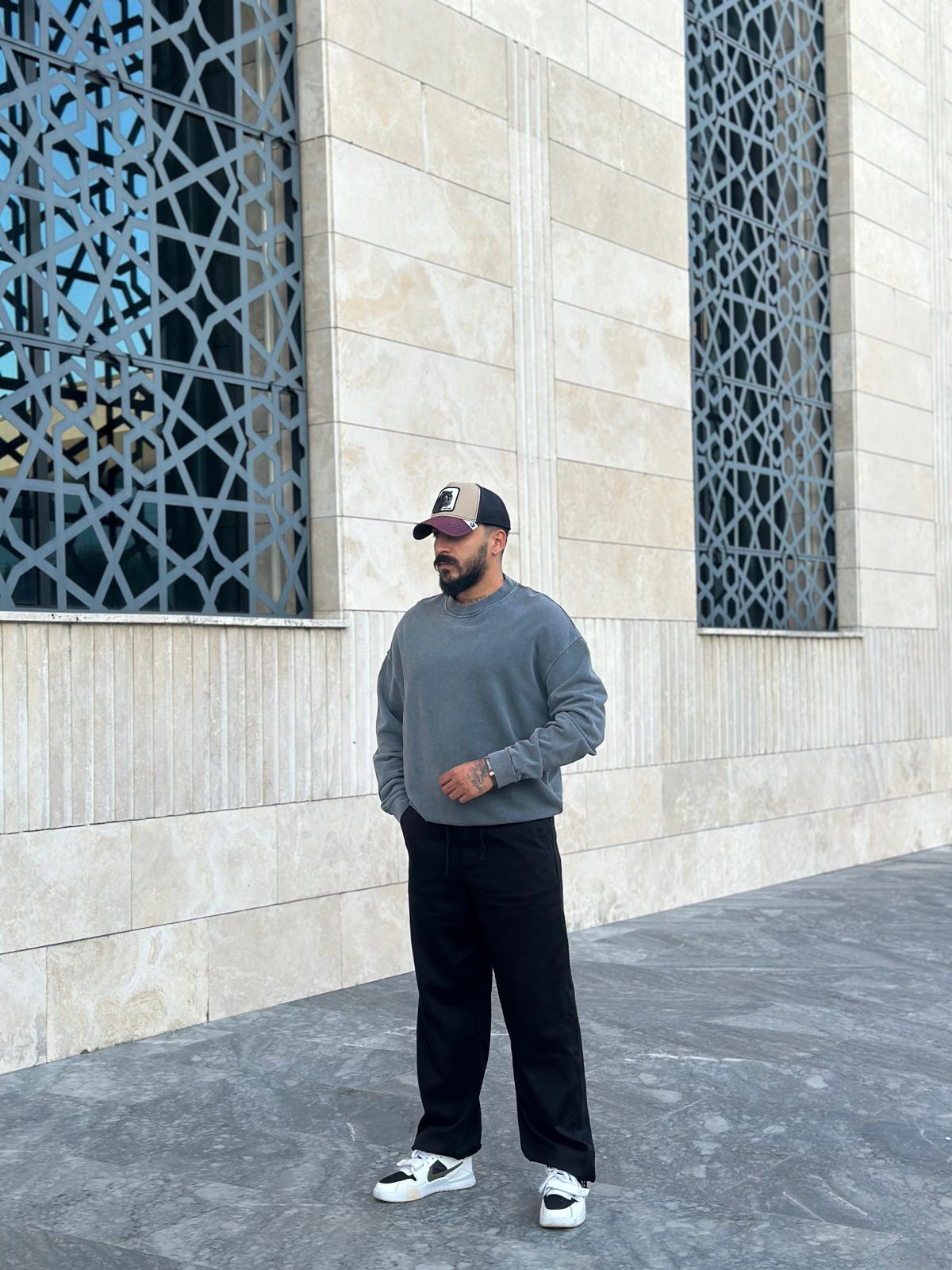 Yıkamalı Oversize Basic Sweatshirt - Antrasit gri