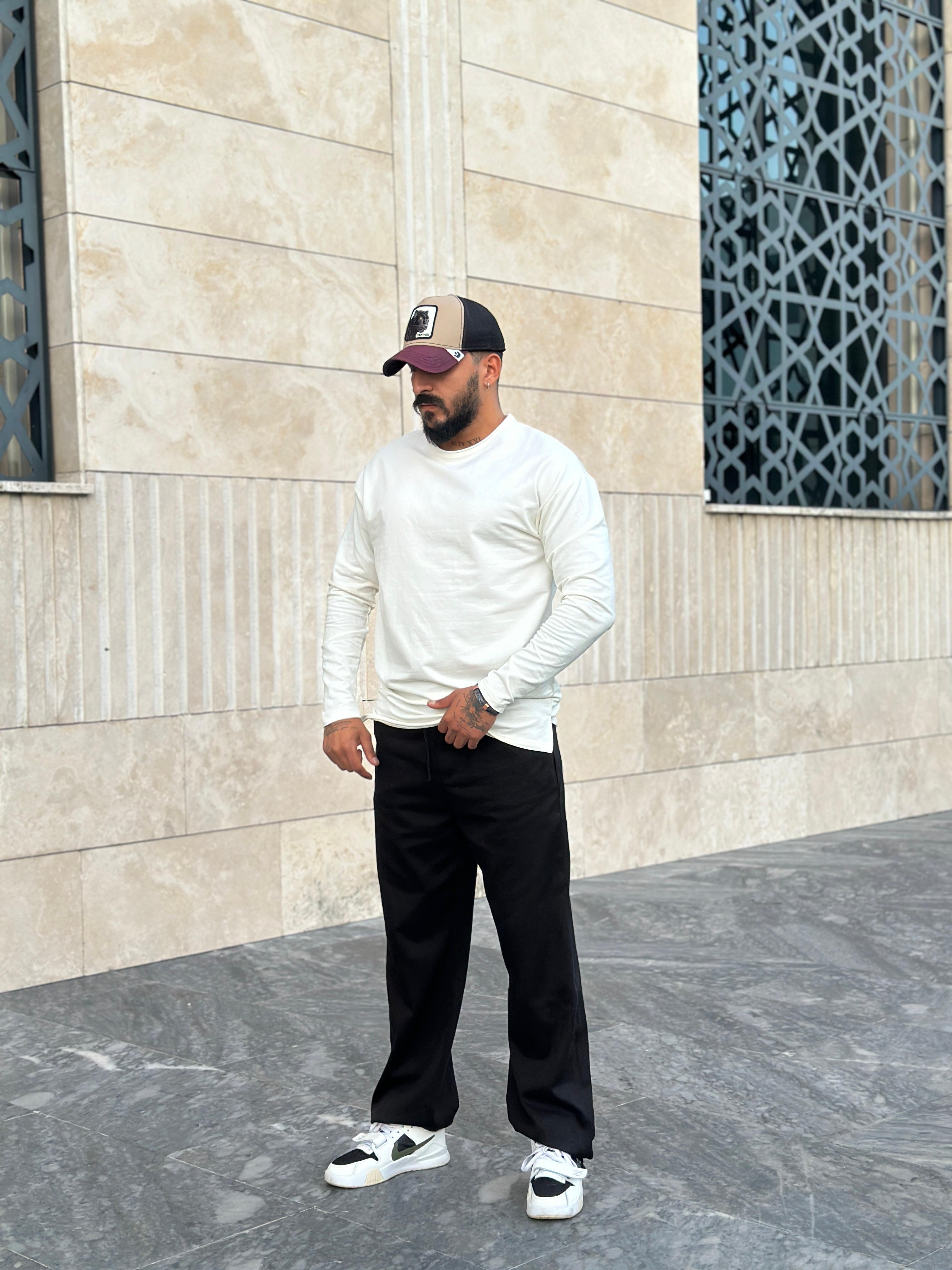 Basic Pis Yaka Oversize Sweatshirt - Beyaz