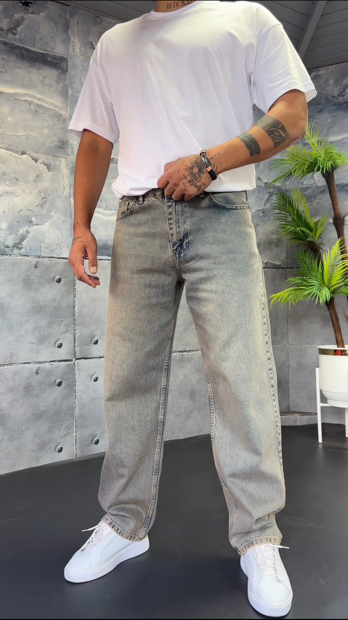 Premium Ekstra Baggy Pantolon - Eskitme Mavi