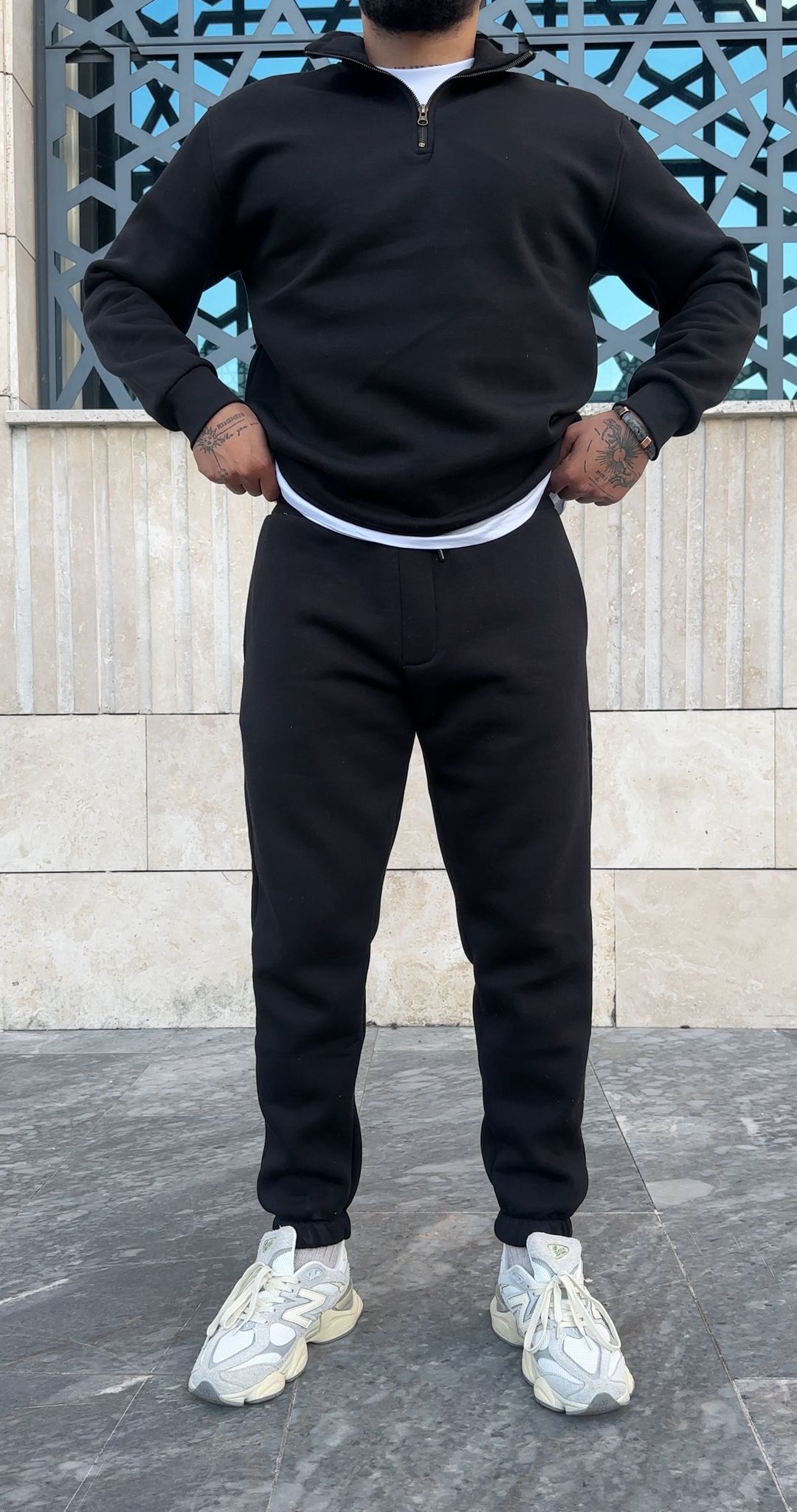 Üç İplik Şardonlu Yarım Fermarlı Eşofman Takımı