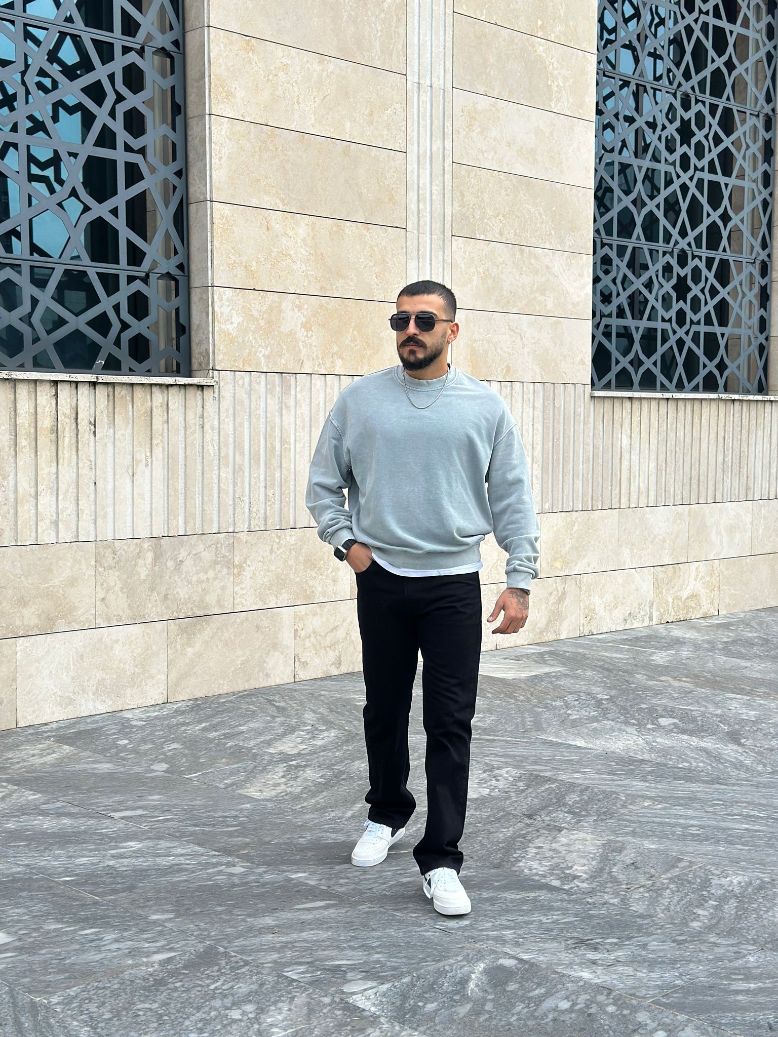 Yıkamalı Üç iplik Sweatshirt - Gri