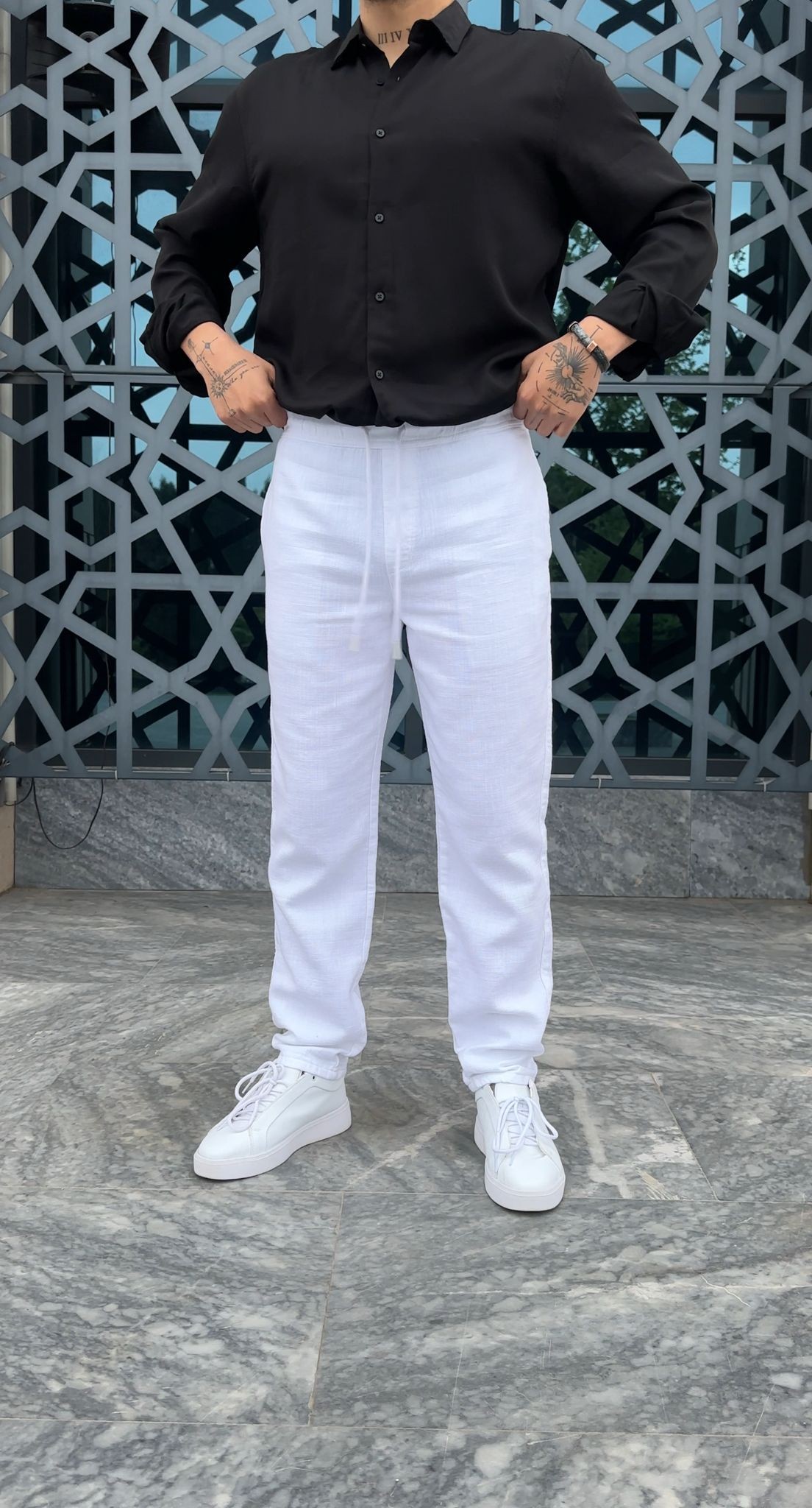 Regular kalıp %100 Keten Pantolon - Beyaz