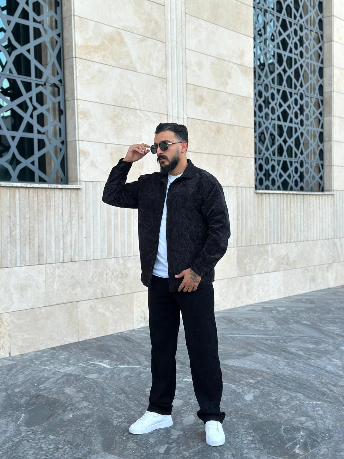 Oversize Kadife Gömlek - Siyah