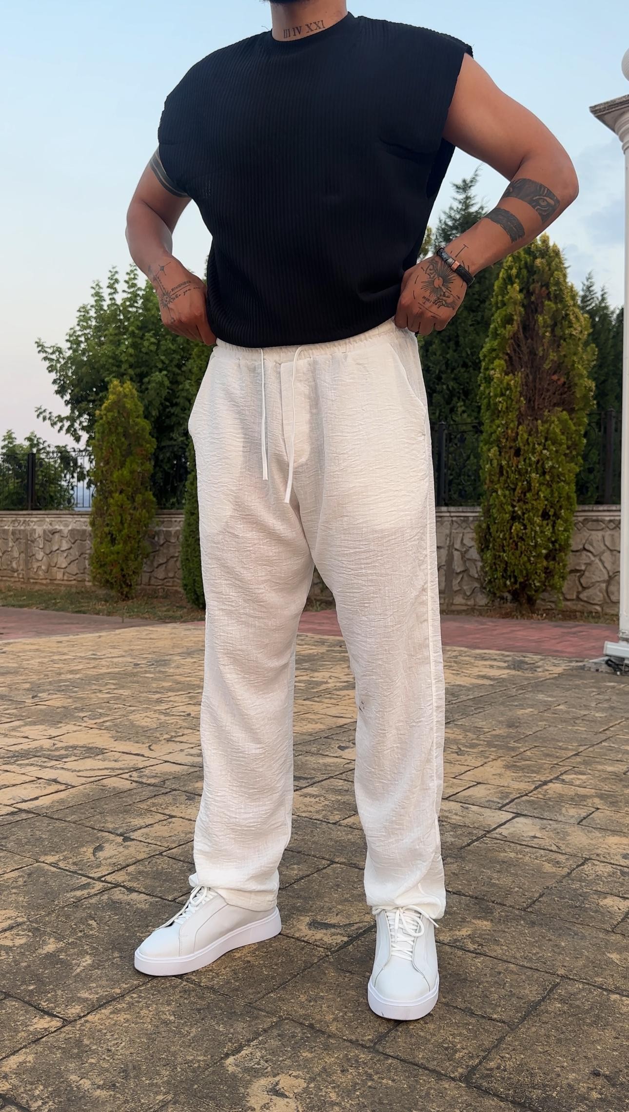 Baggy Keten Pantolon - Beyaz