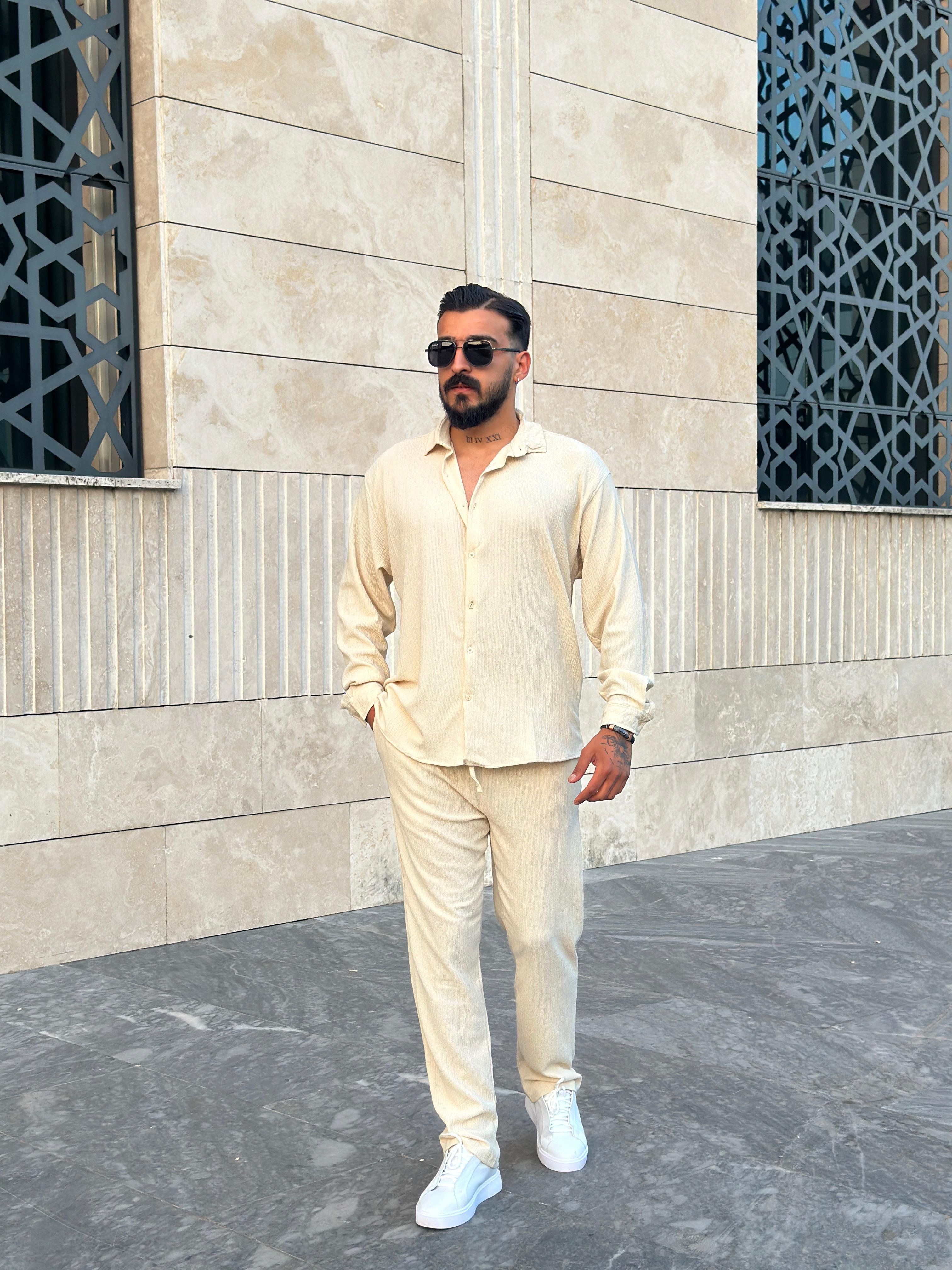 Seul Kumaş Oversize Takım - Krem