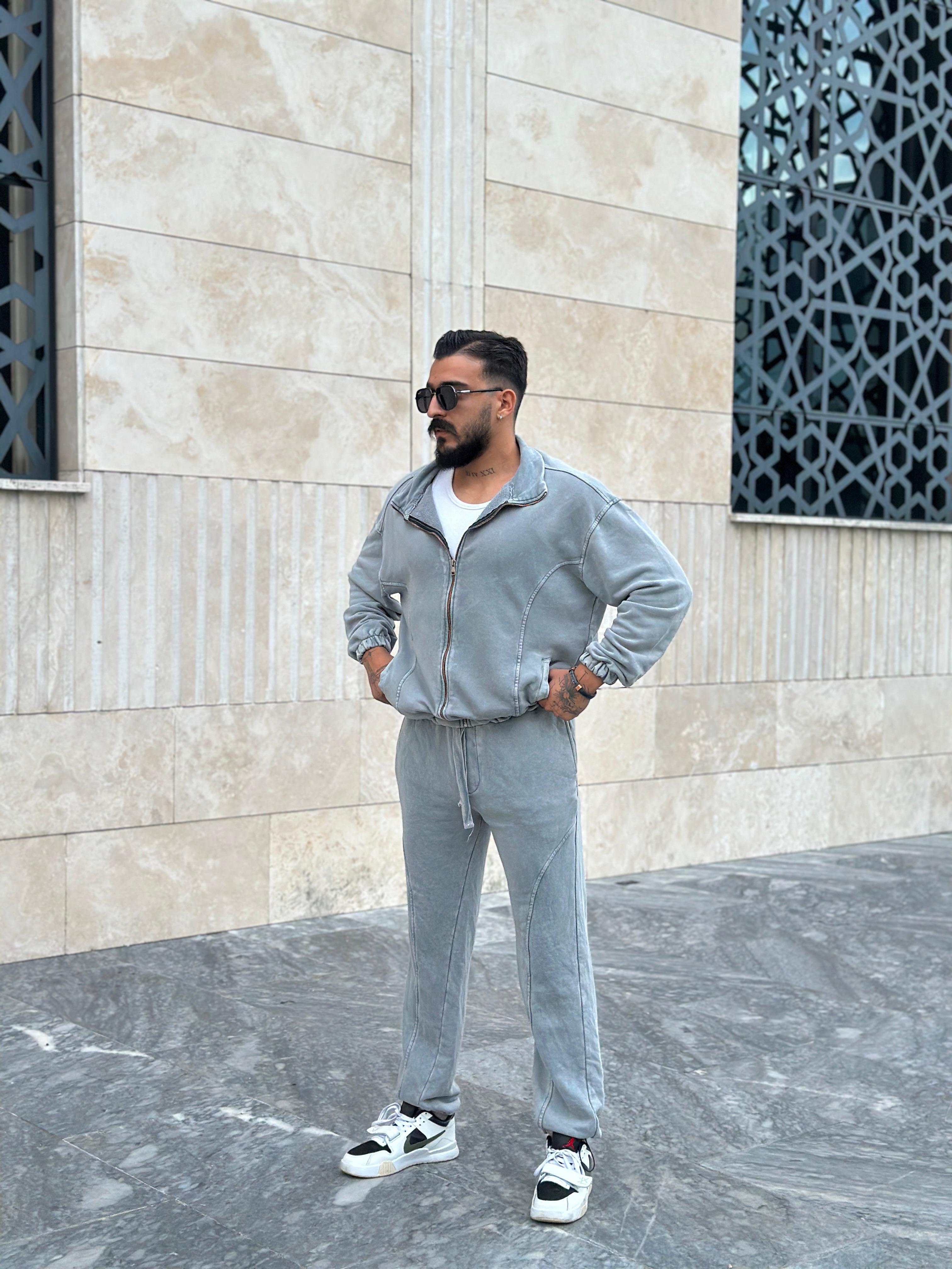 Yıkamalı Oversize Eşofman Takımı - Gri