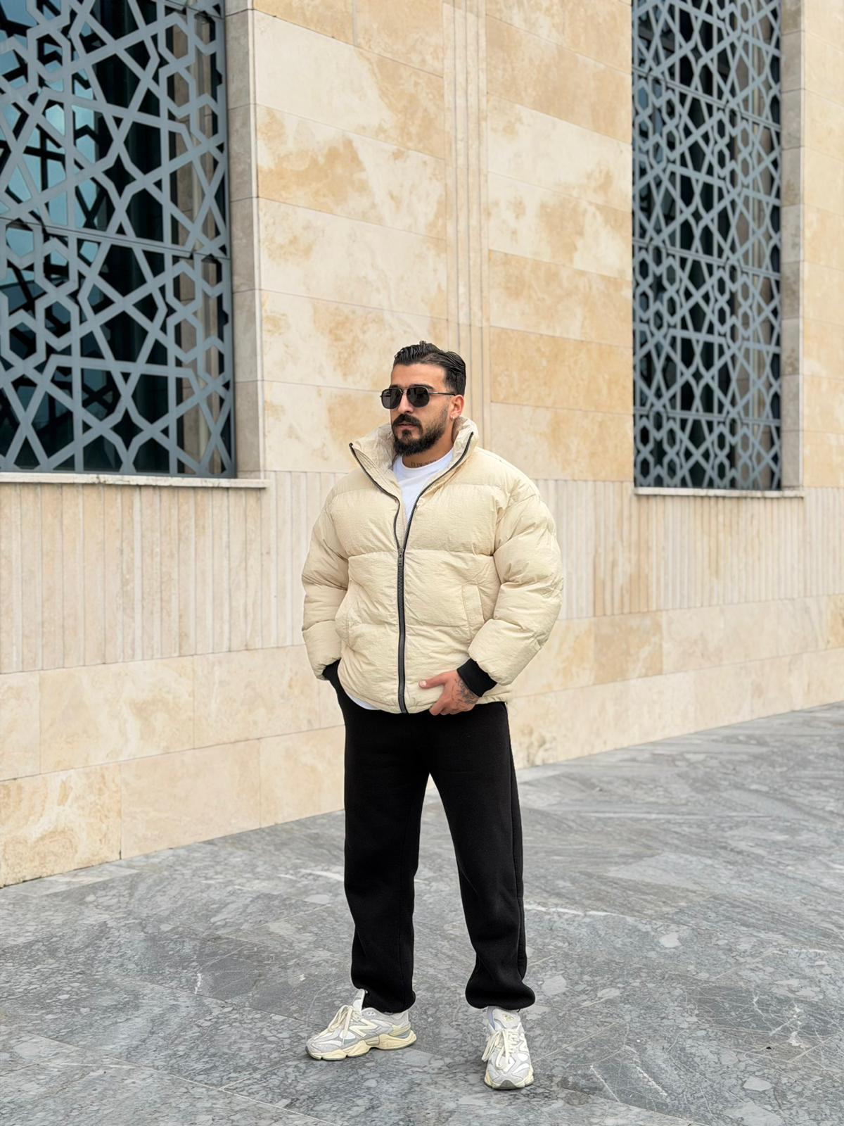 Premium Kalite Oversize Krınkıl Mont - Krem