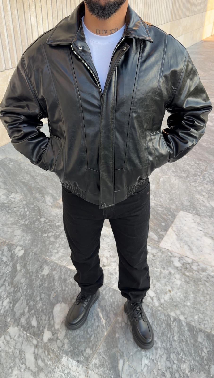 Premium Astarlı Oversize Deri Mont