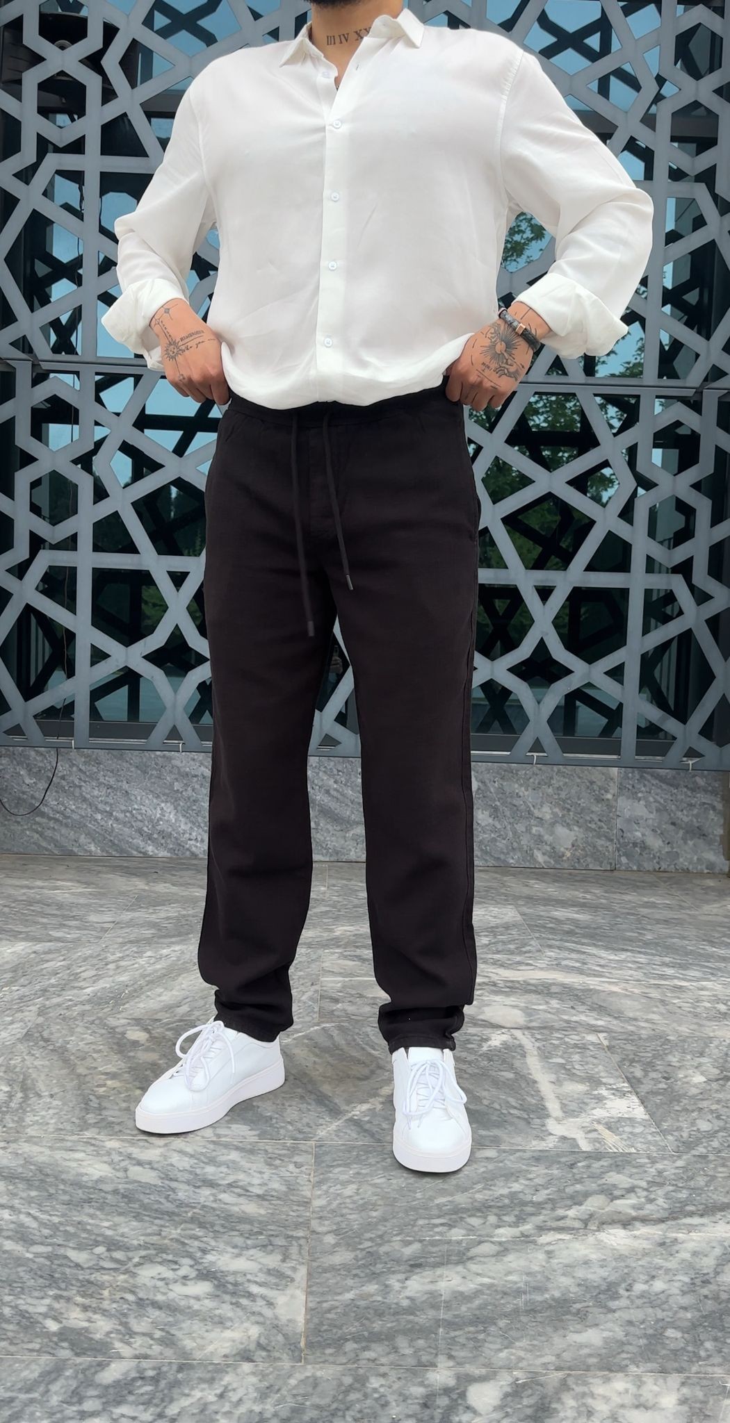 Regular kalıp %100 Keten Pantolon - Siyah