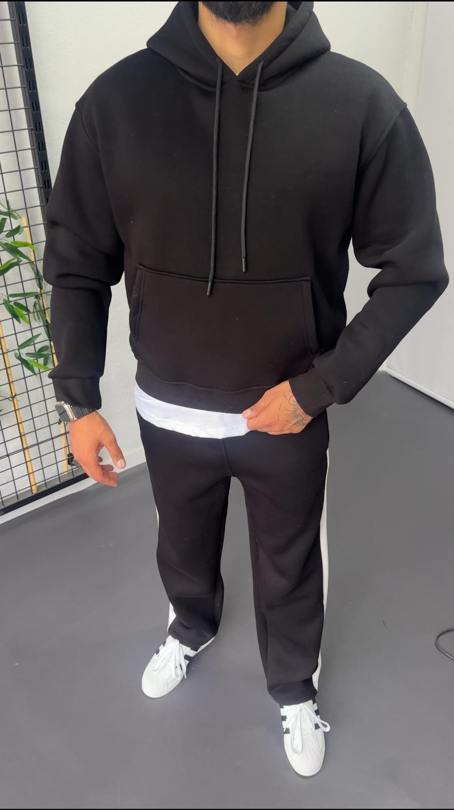 Üç İplik Şardonlu Kapüşonlu Sweatshirt