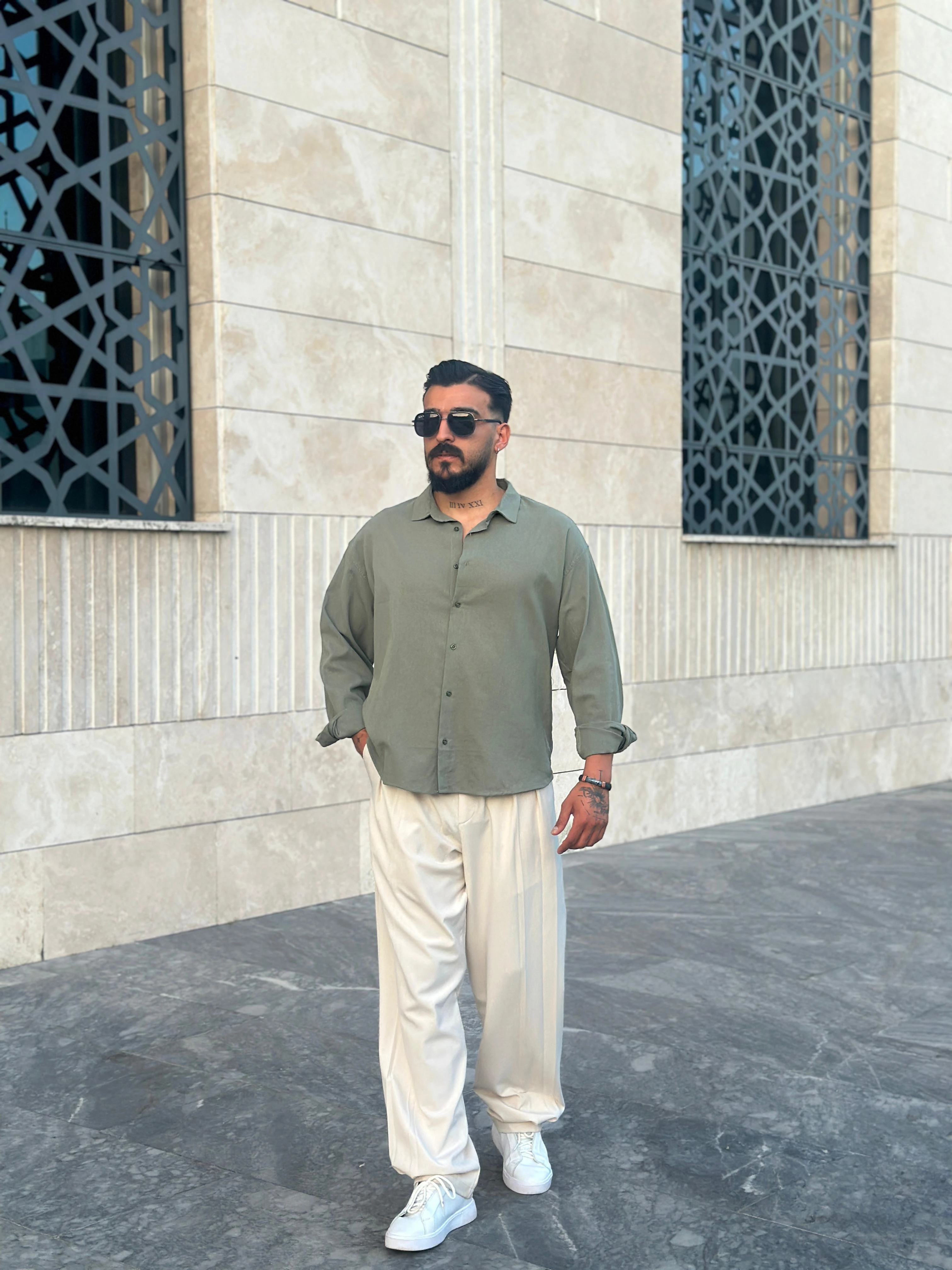 Oversize Krınkıl Keten Gömlek