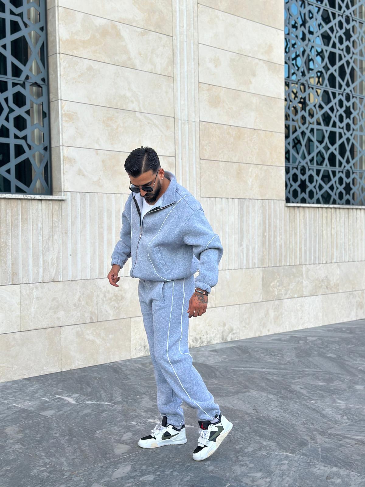 Oversize Eşofman Takımı - Gri Çizgili