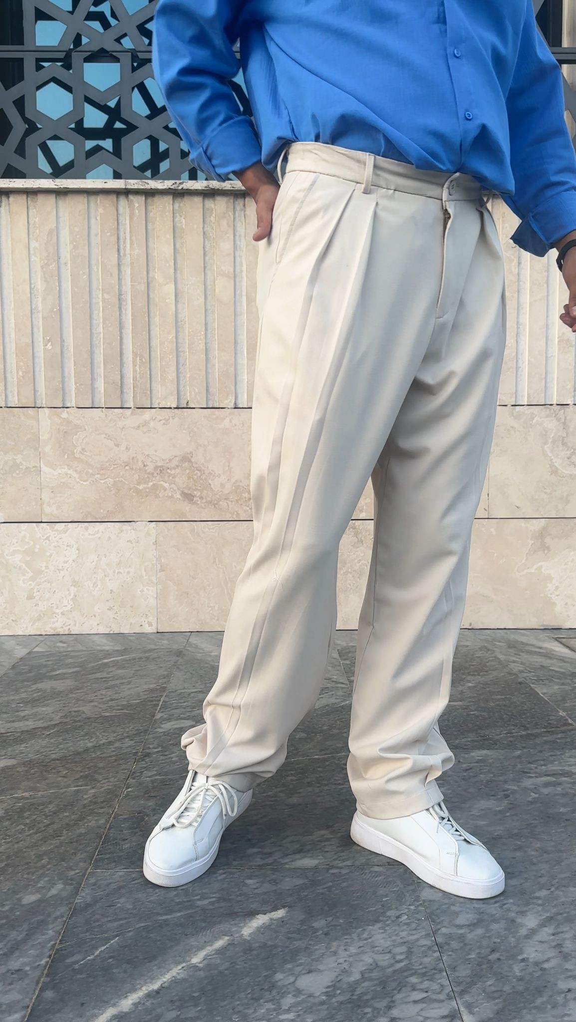 Çift Uzun Pile Detaylı Baggy Kumaş Pantolon