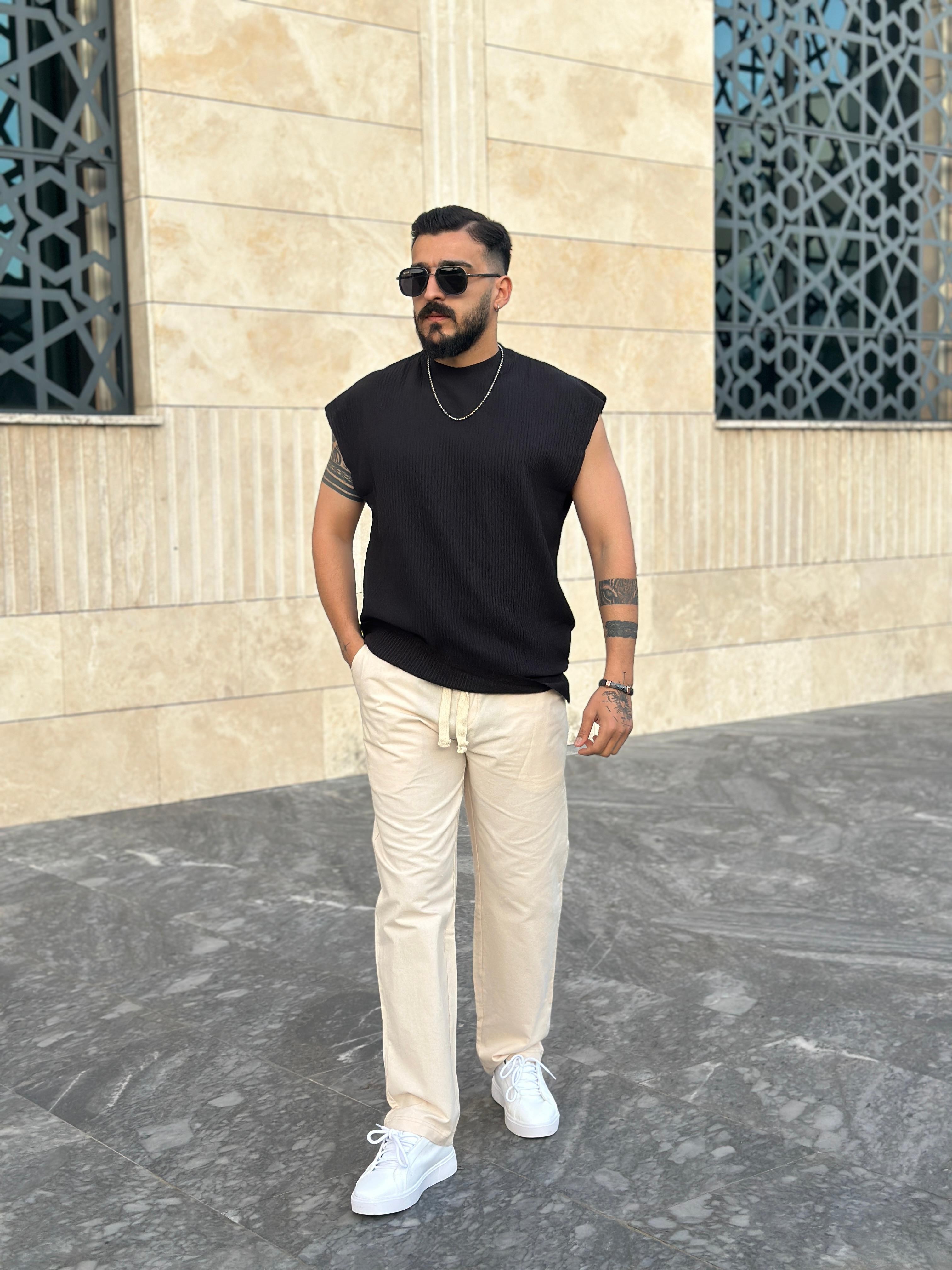 Oversize Kolsuz T shirt - Siyah