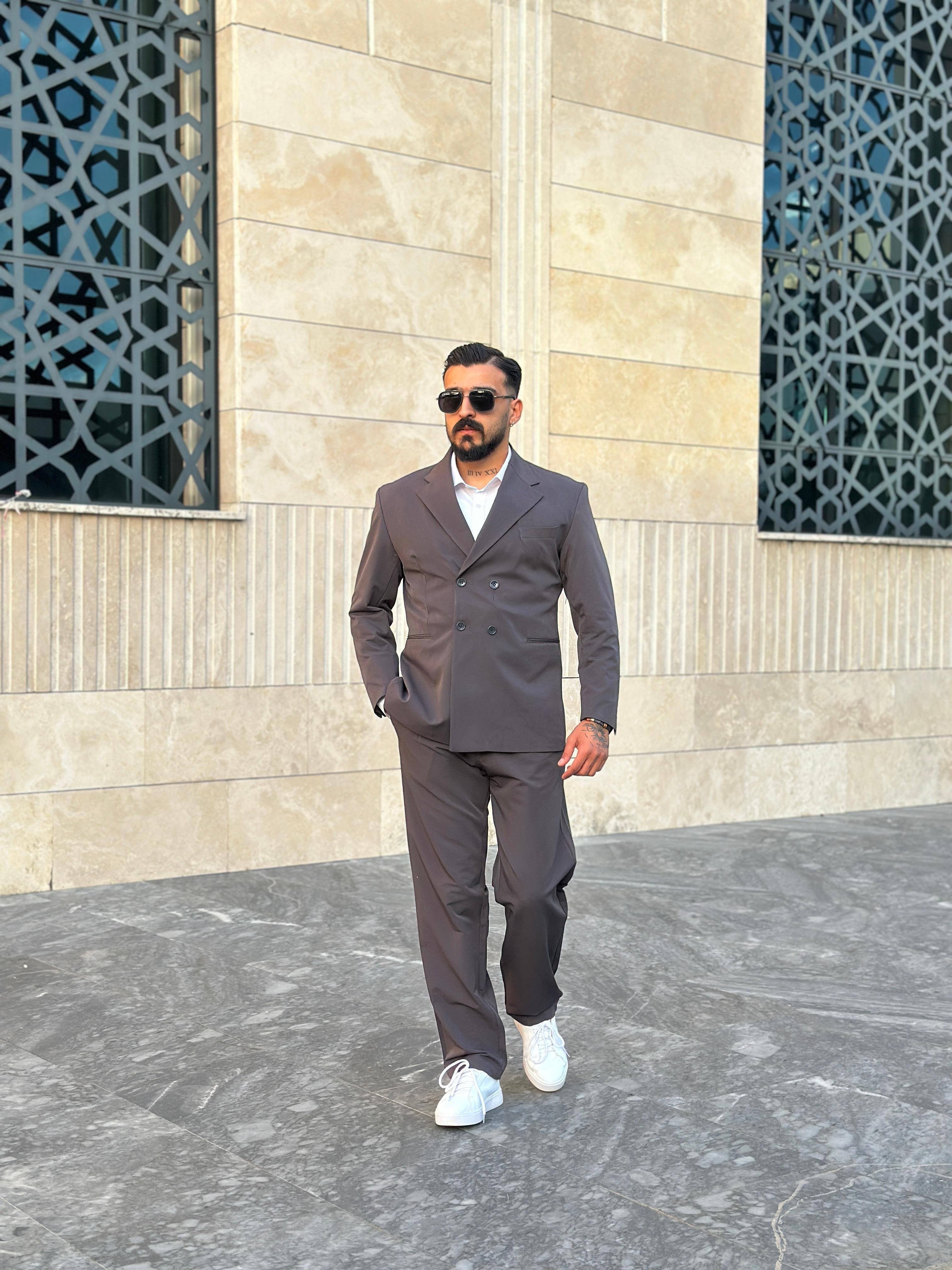 Oversize Kruvaze Takım Elbise - Antrasit gri