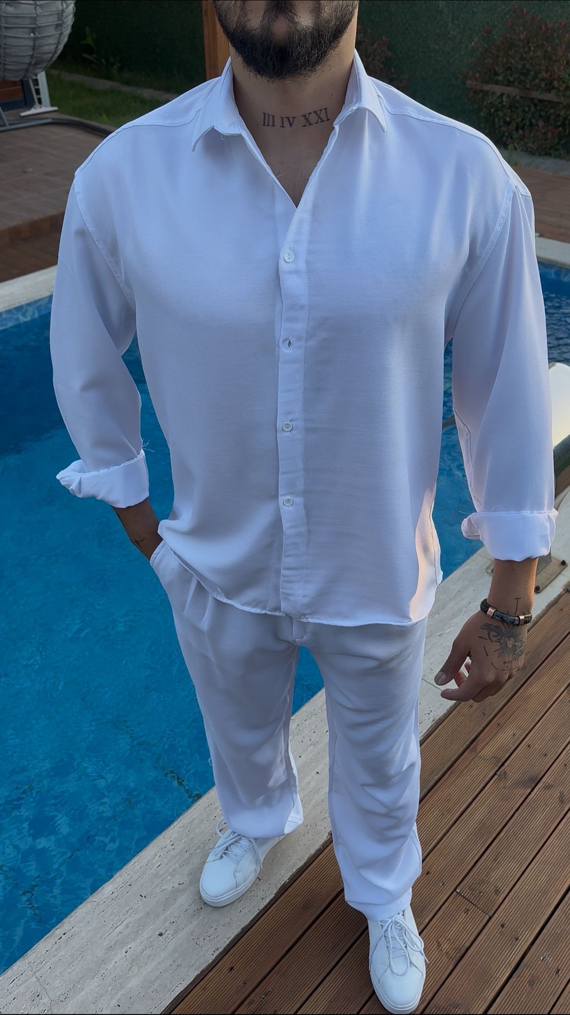 Oversize Keten Takım - Beyaz