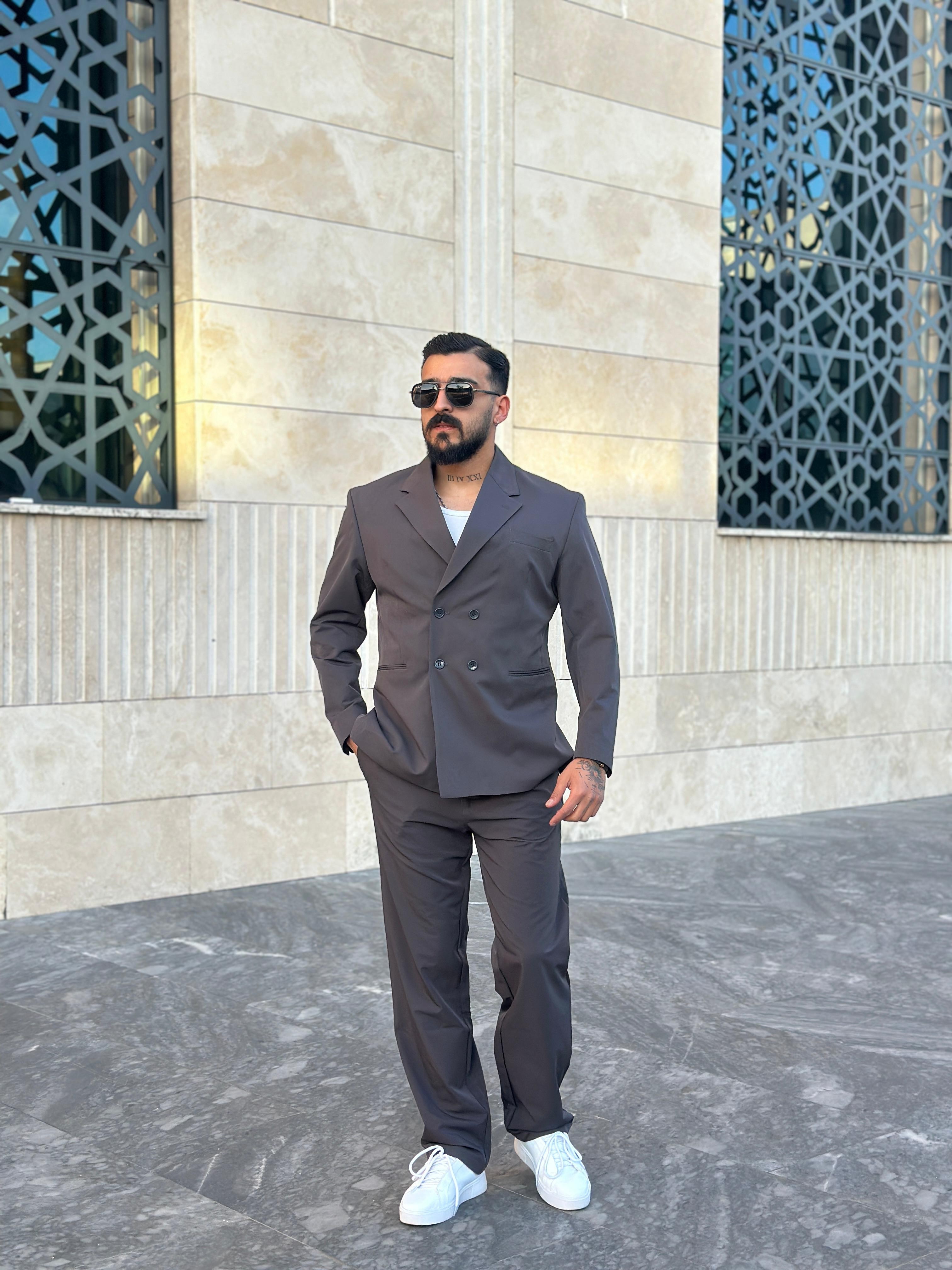 Oversize Kruvaze Takım Elbise - Antrasit gri
