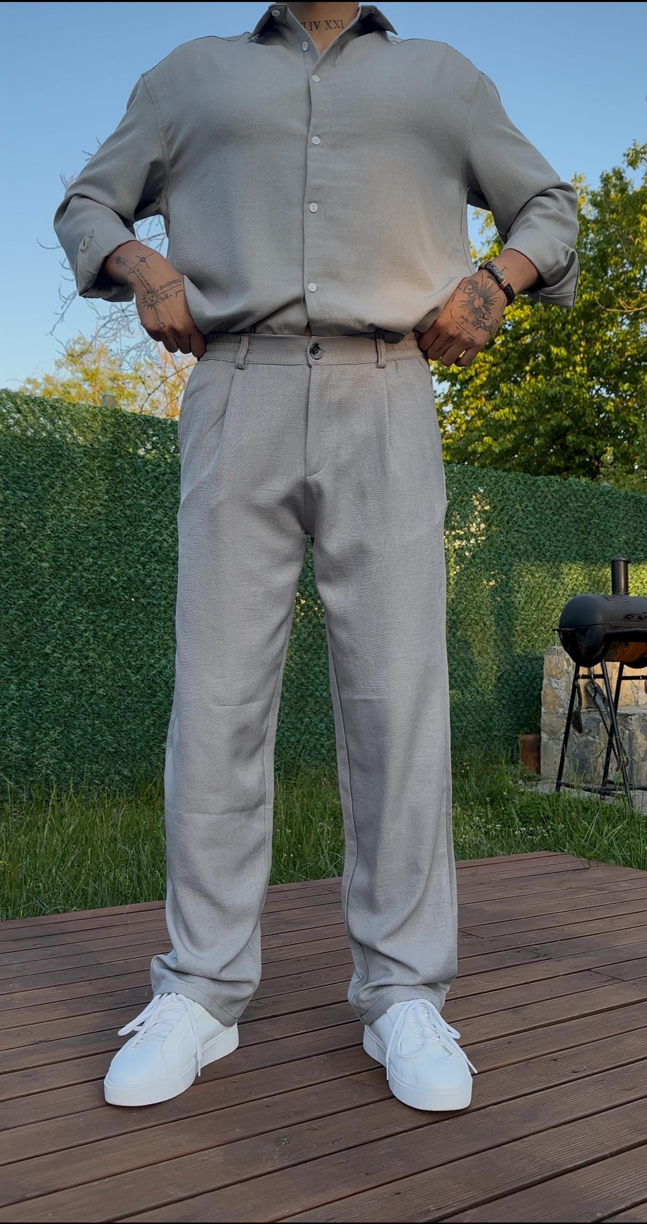 Baggy Keten Pantolon - Gri