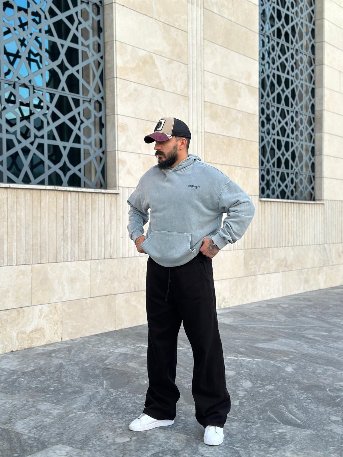 Yıkamalı Oversize Sweatshirt - Antrasit gri