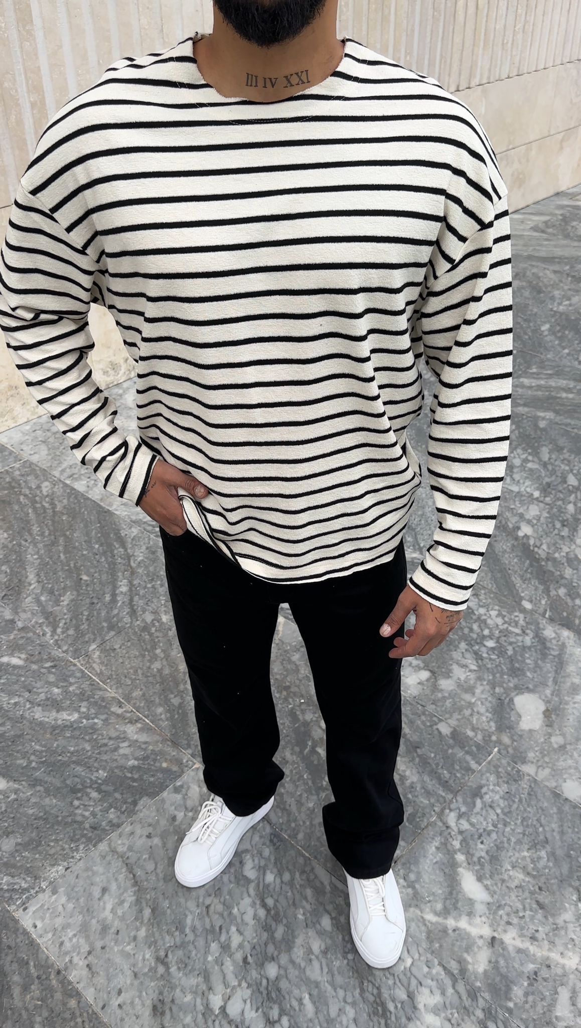 Yatay Çizgili Oversize Sweatshirt
