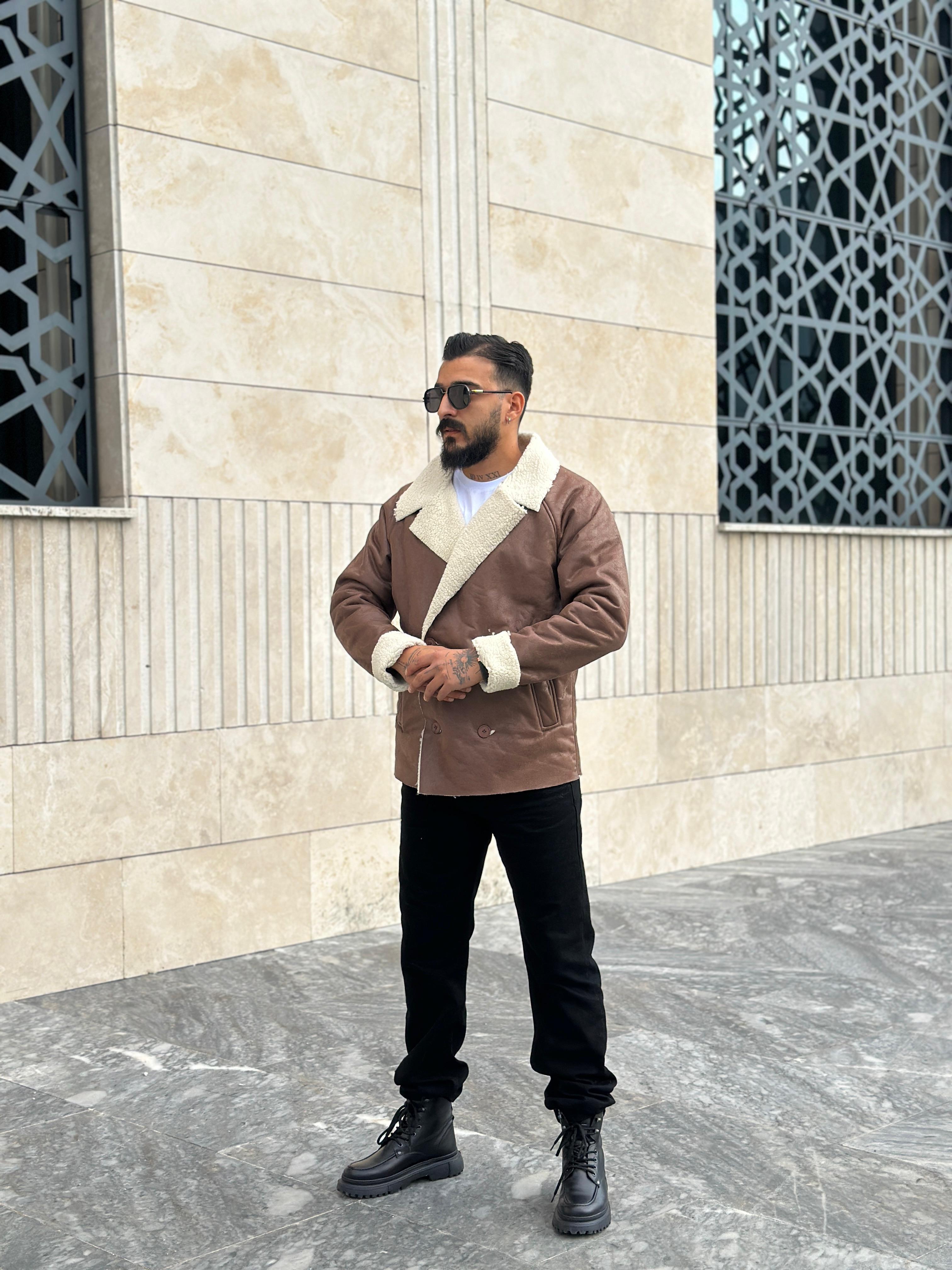 Nubuk Kürklü Trençkot - Kahve