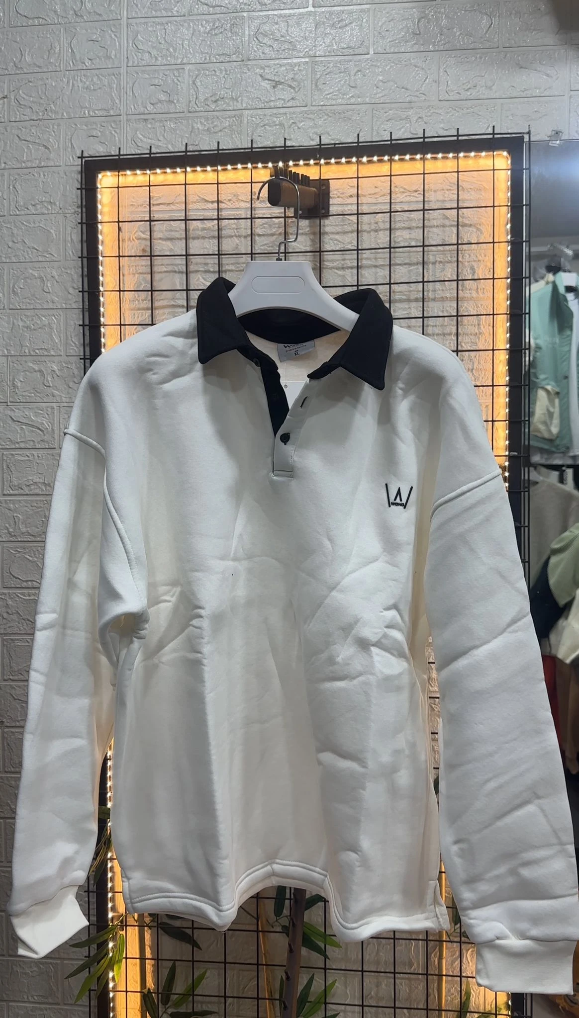 Üç İplik Şardonlu Düğmeli Sweatshirt - Beyaz