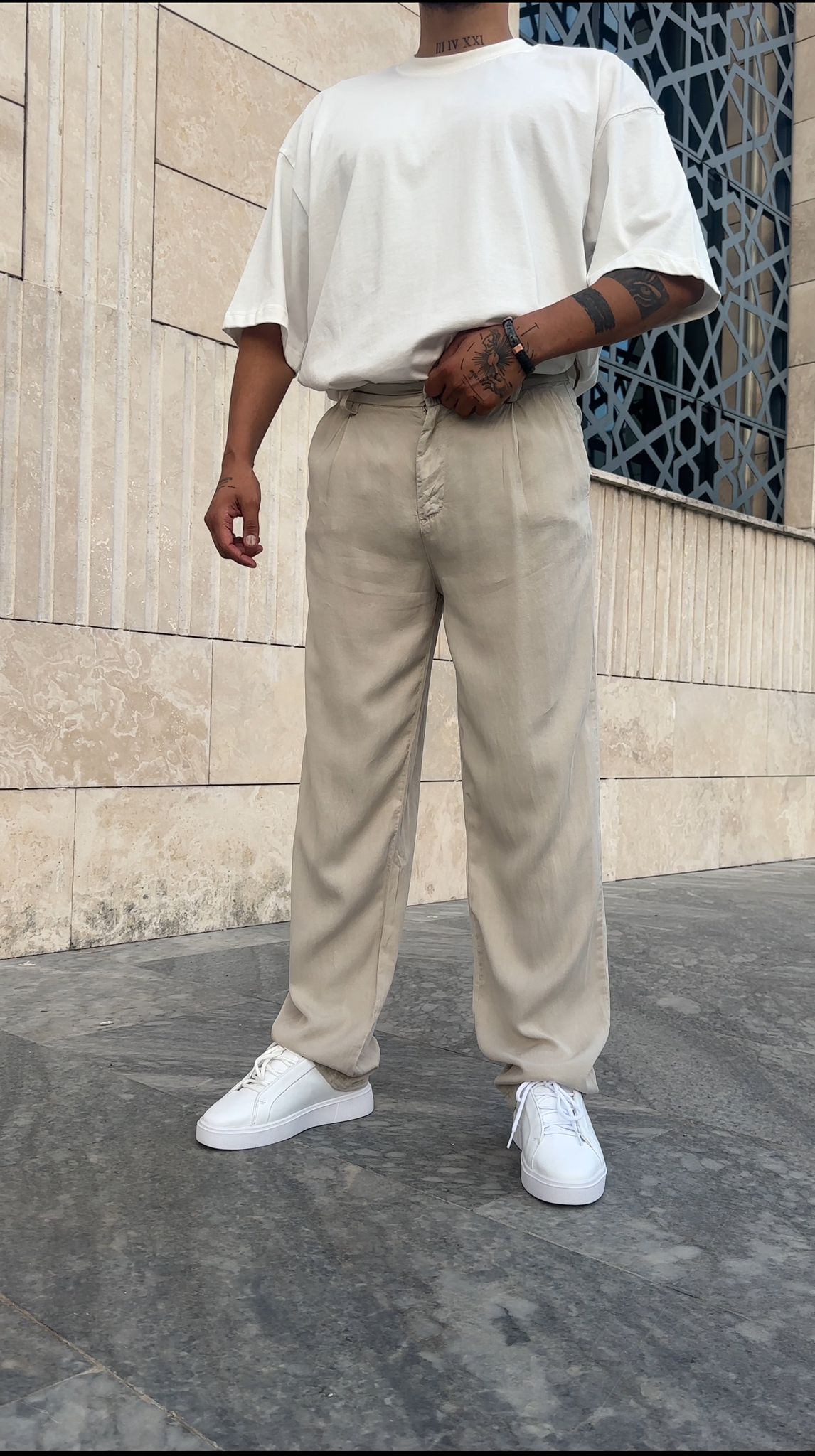 Modal Kumaş Premium Baggy Pantolon - Krem