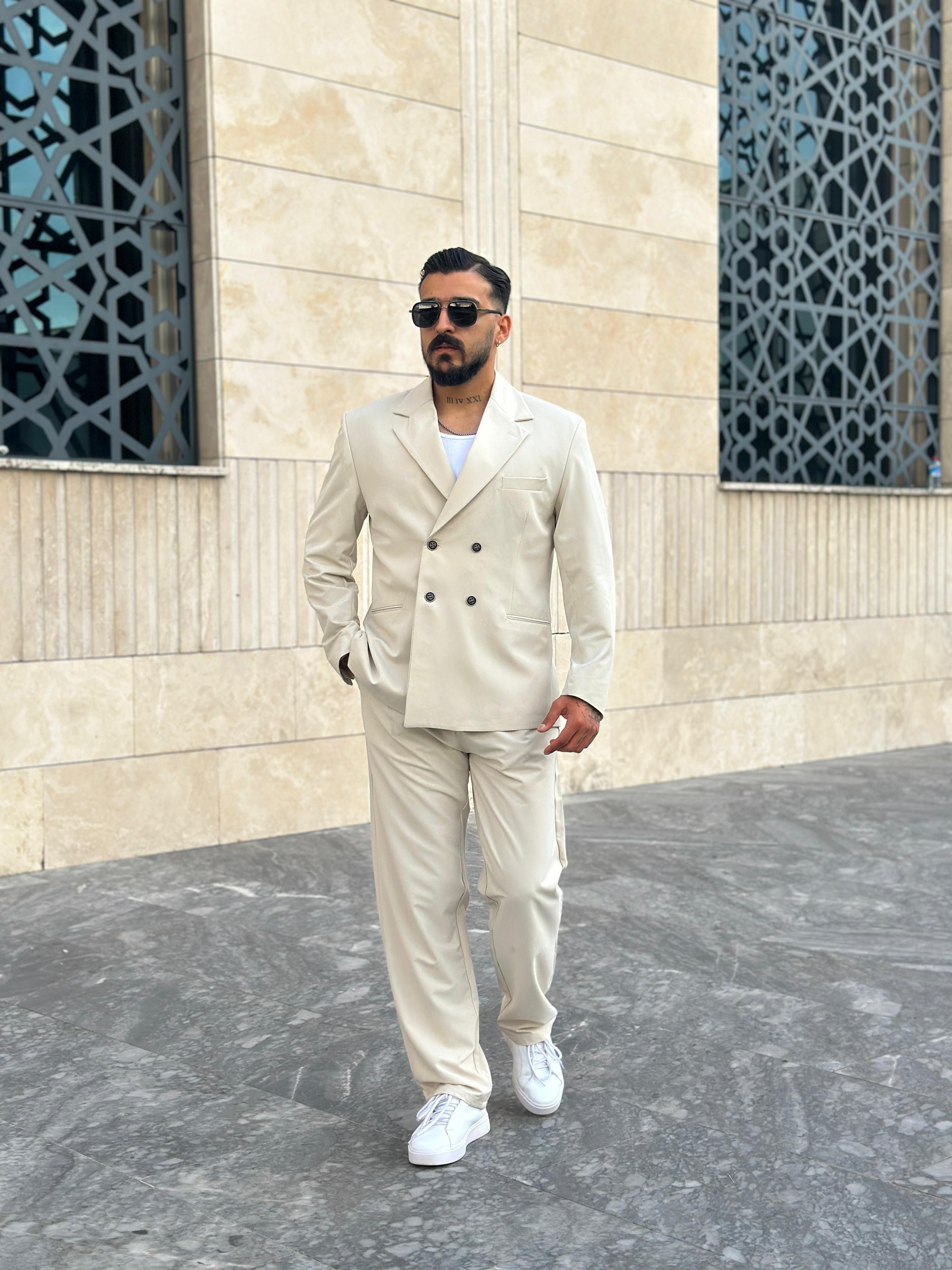 Oversize Kruvaze Takım Elbise - Krem