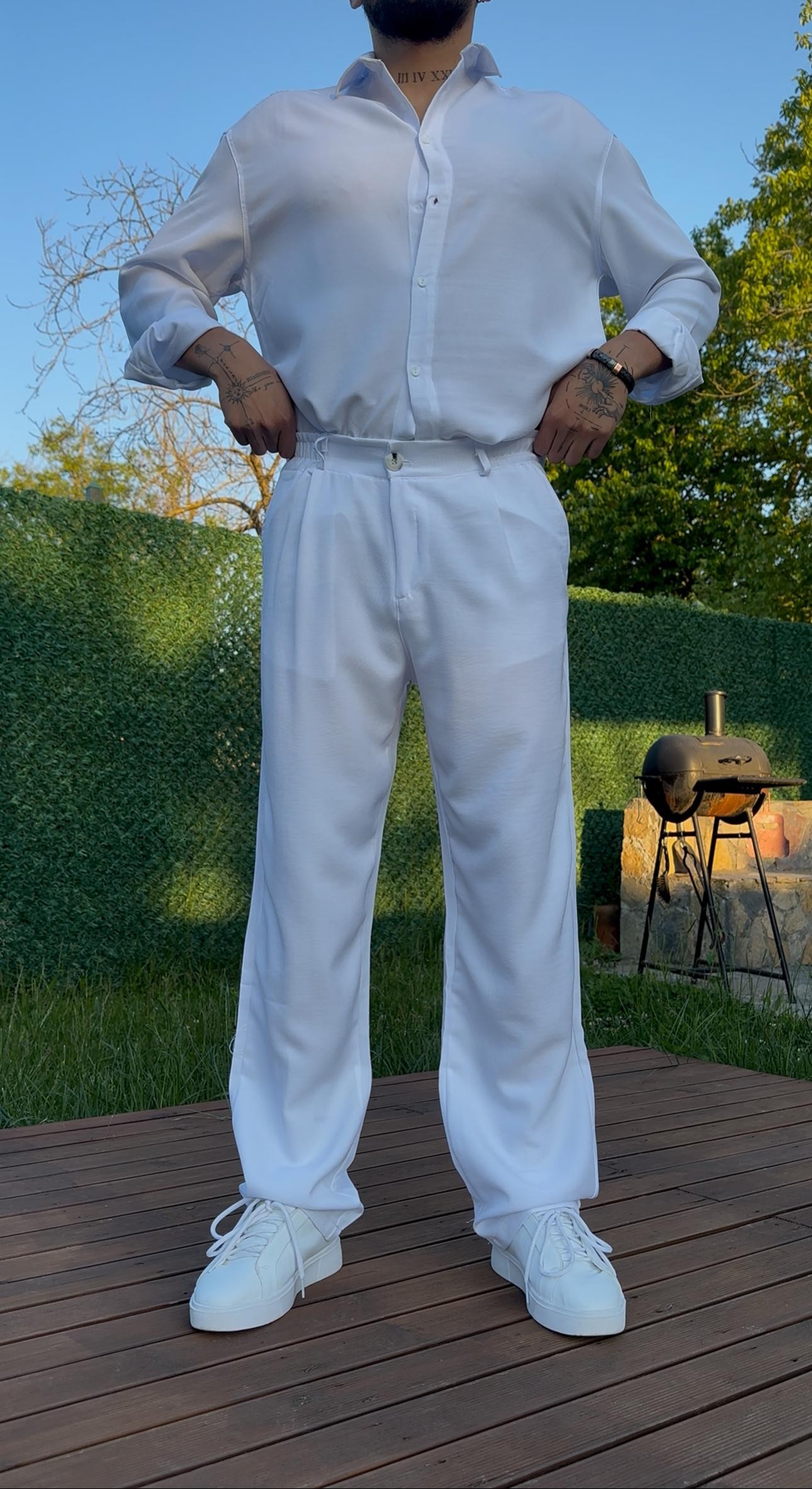 Baggy Keten Pantolon - Beyaz