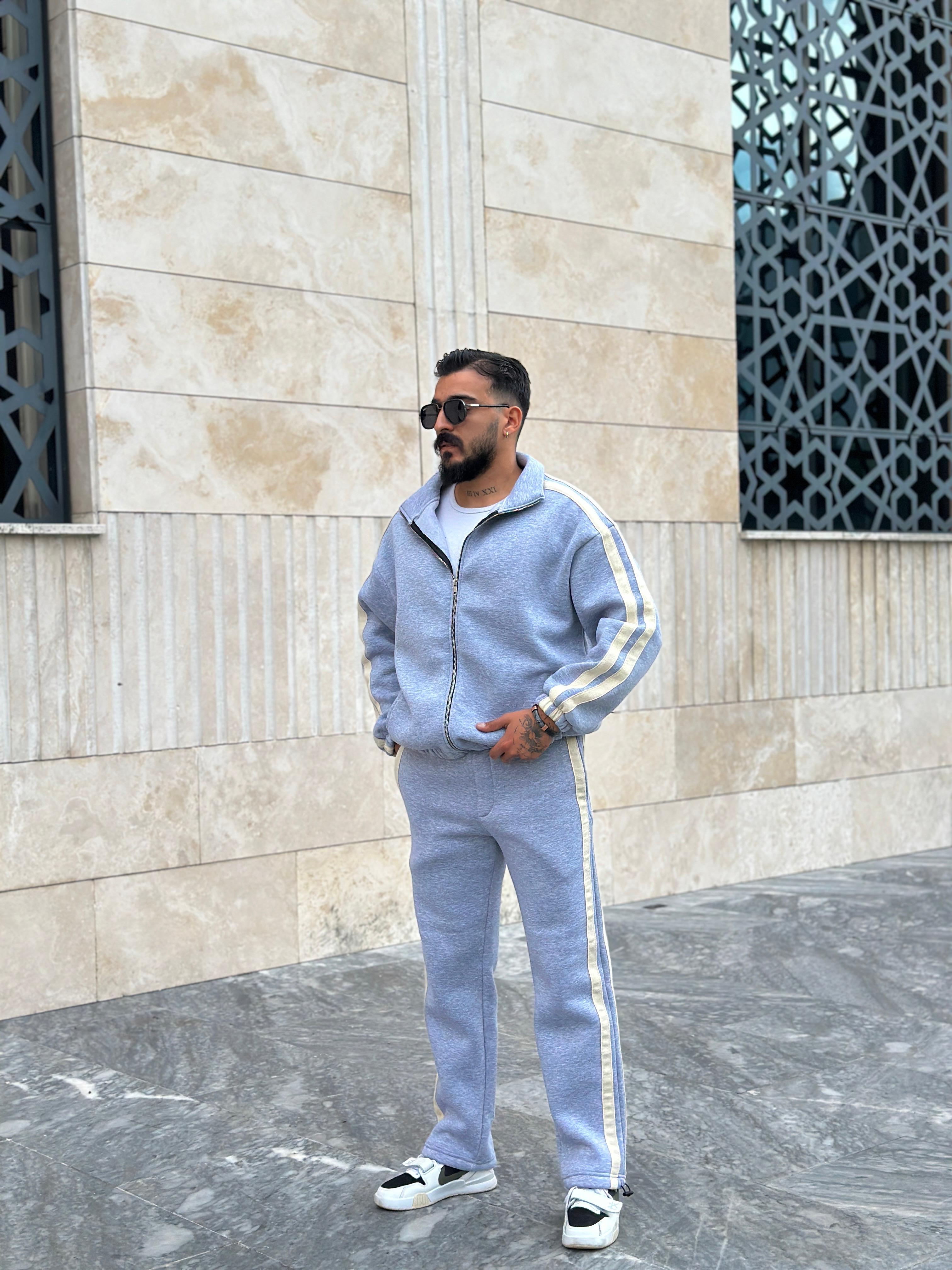 Oversize Eşofman Takımı - Hasır Detaylı Gri