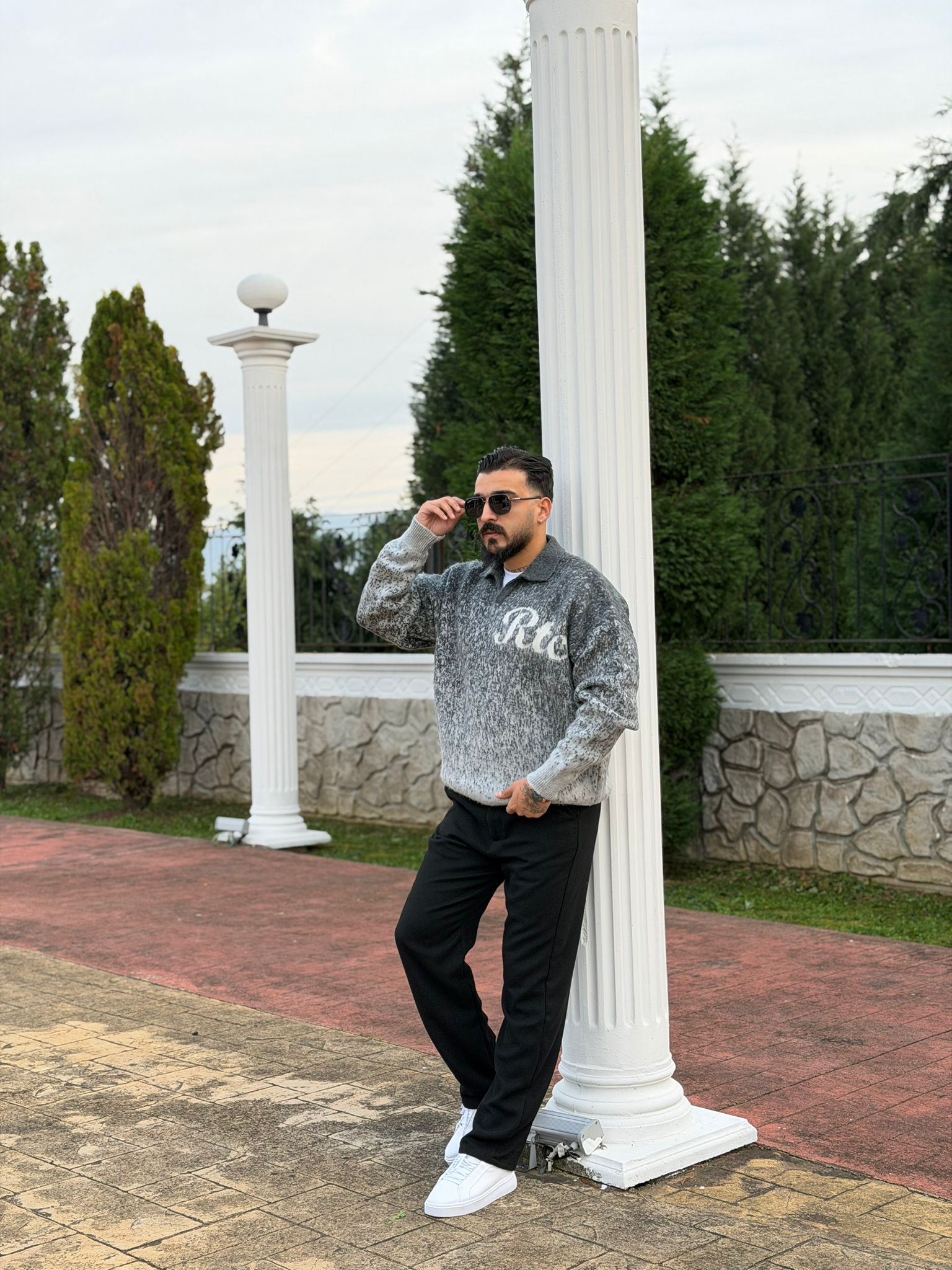 Oversize Yün Kazak - Yakalı Gri