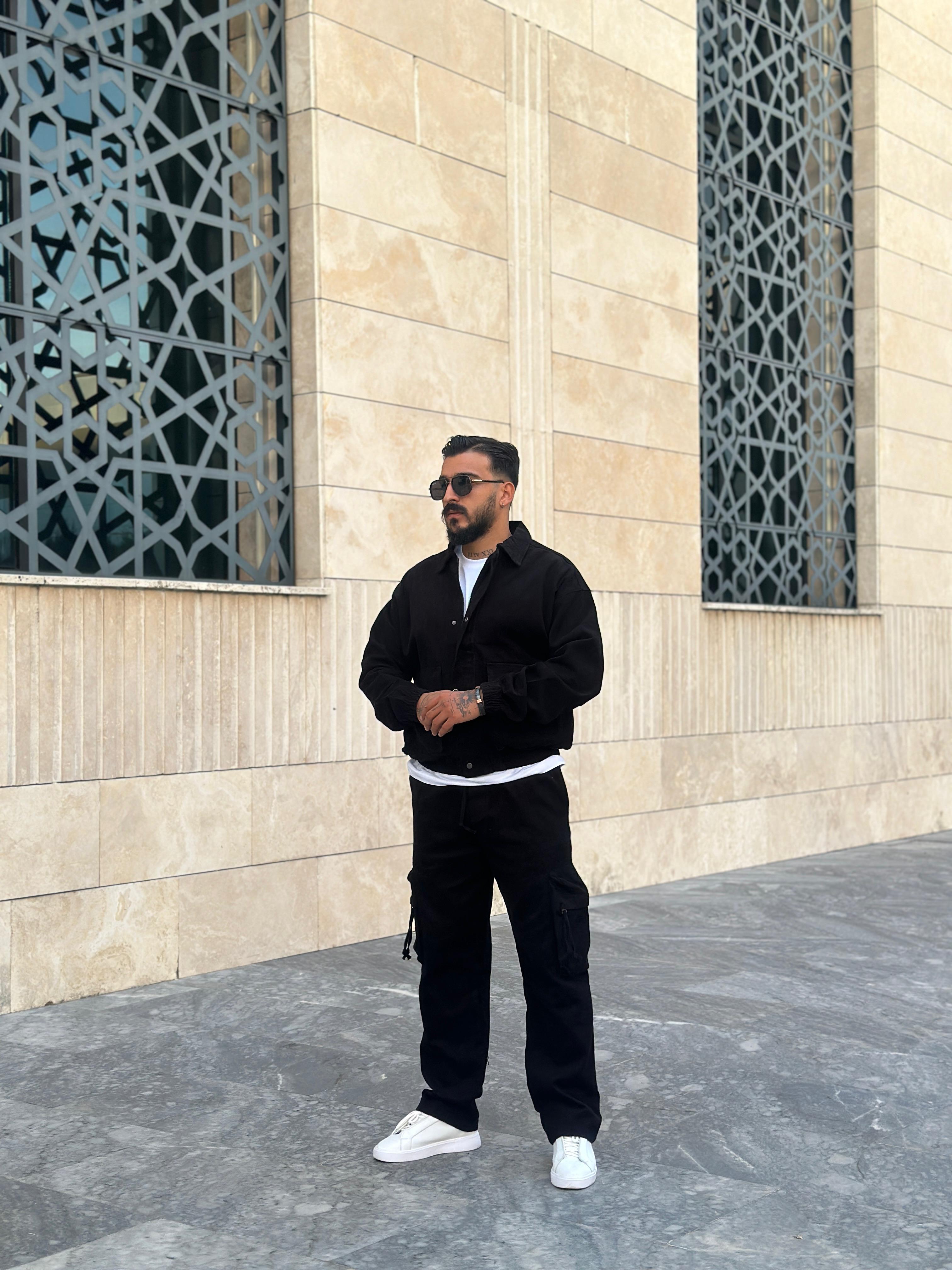 Oversize Gabardin Kargo Takım - Siyah
