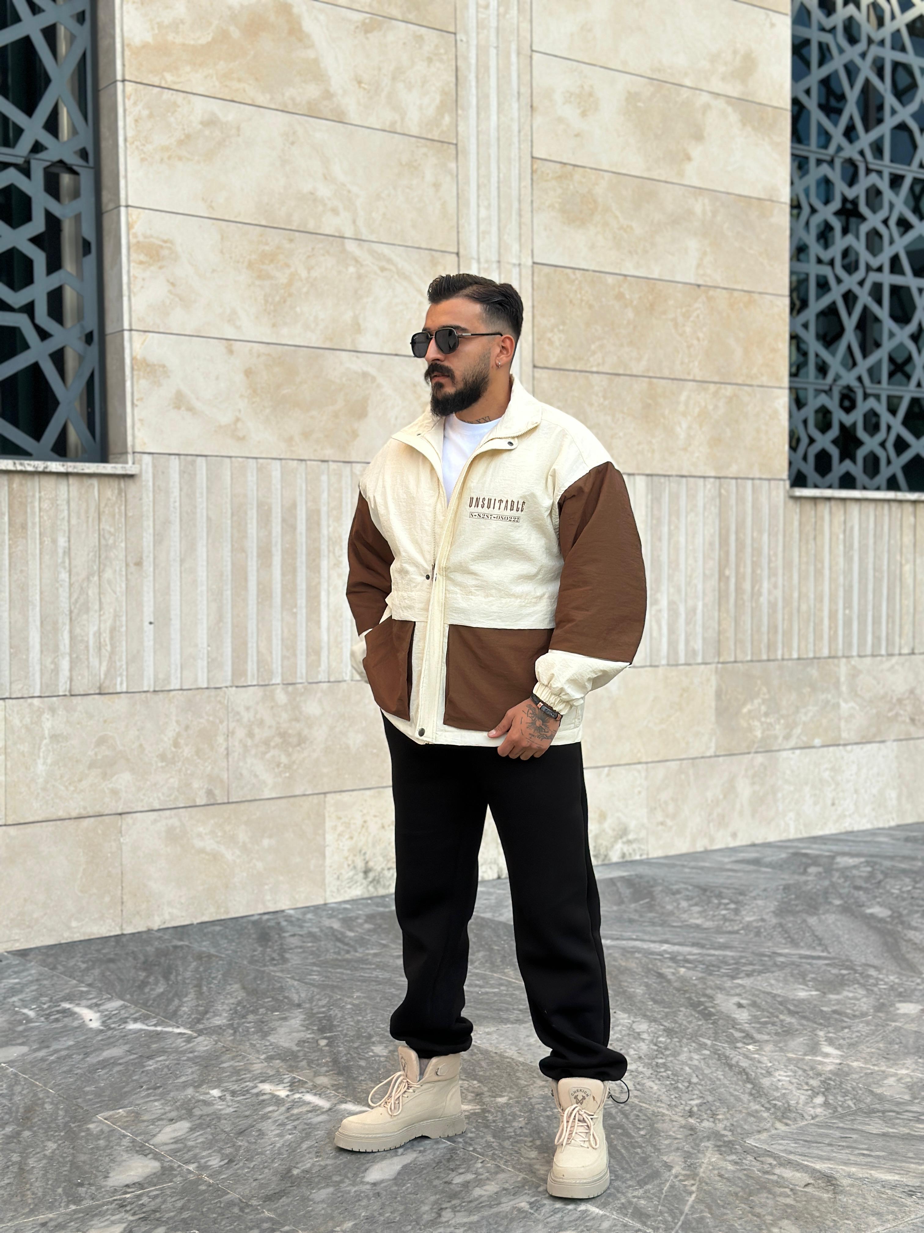 Parçalı Oversize Şişme Mont - Kahve