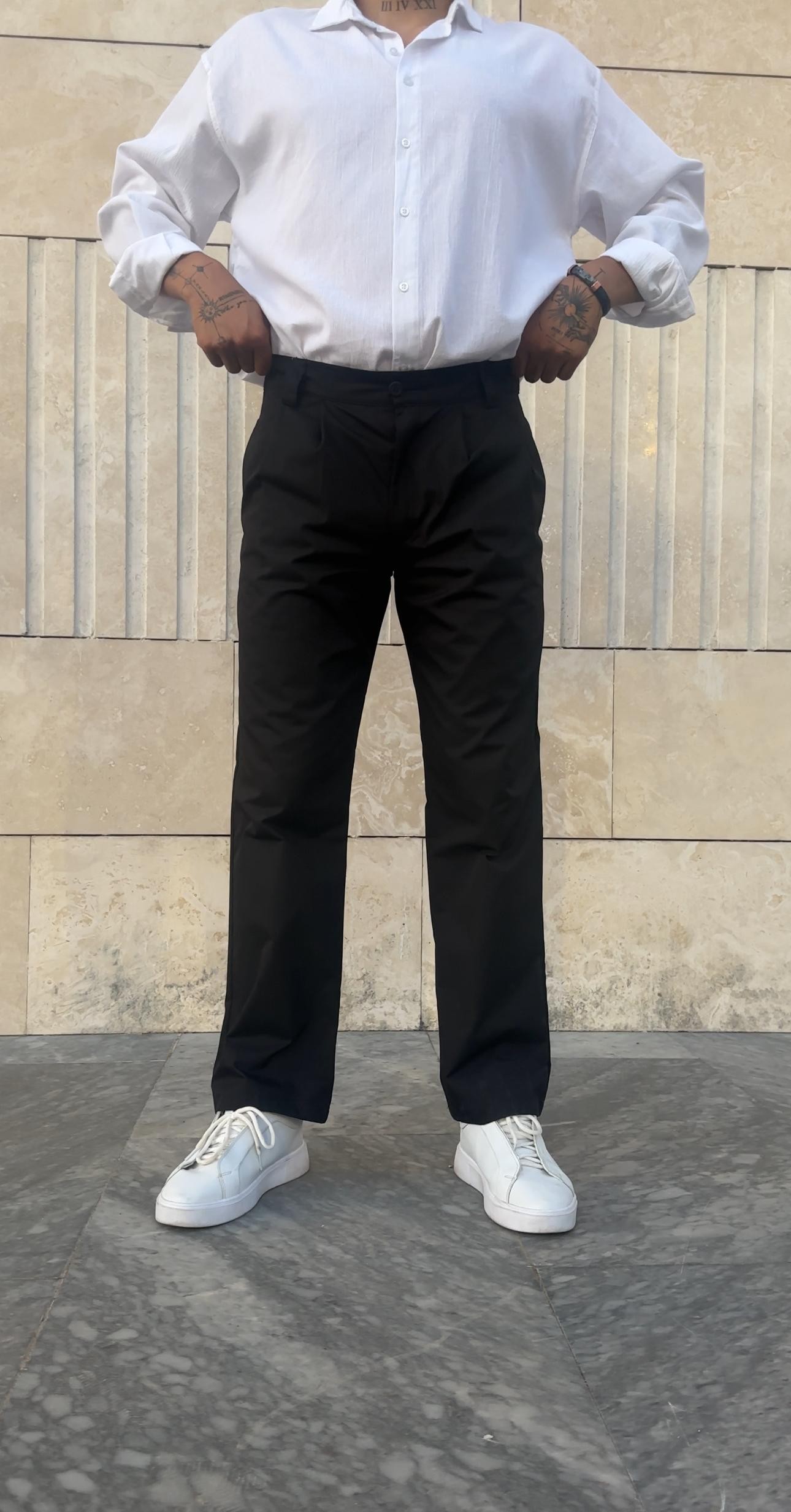 Tek Pile Detaylı Gabardin Baggy Pantolon - Siyah