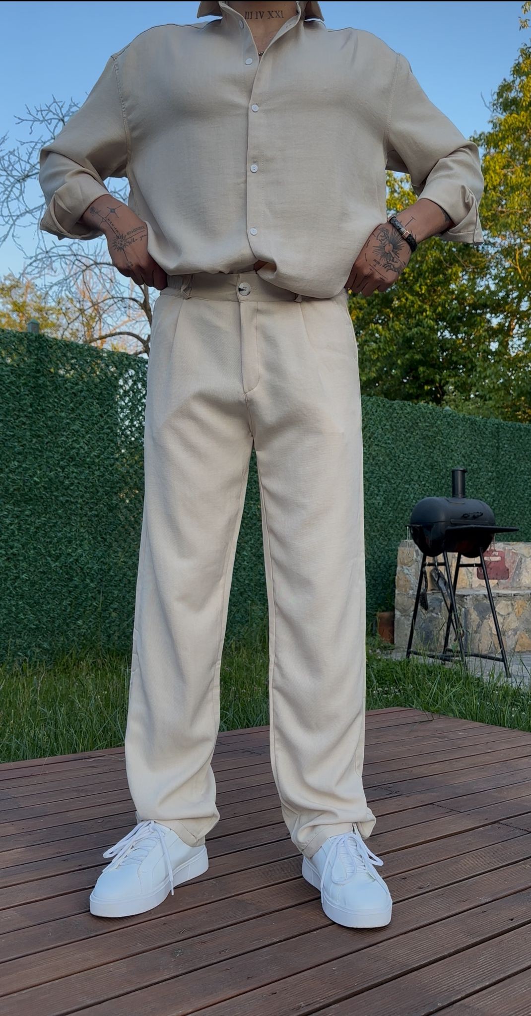 Baggy Keten Pantolon - Krem