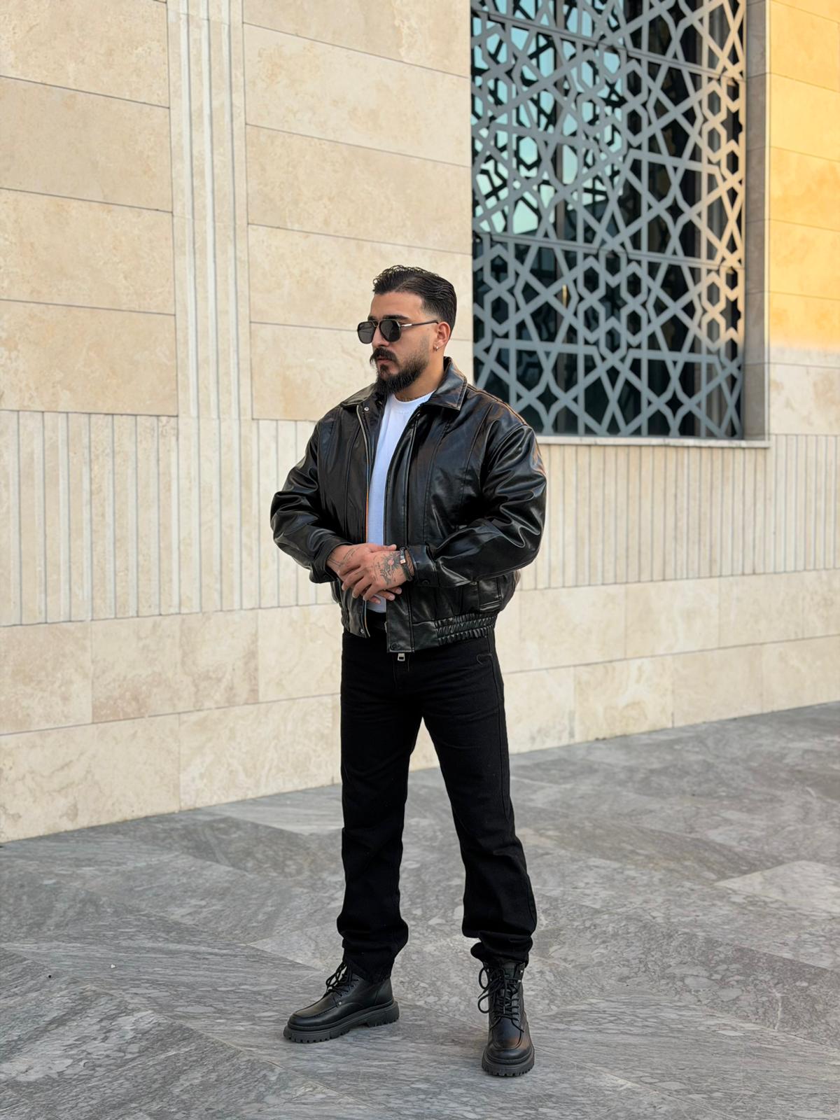 Premium Astarlı Oversize Deri Mont - Siyah