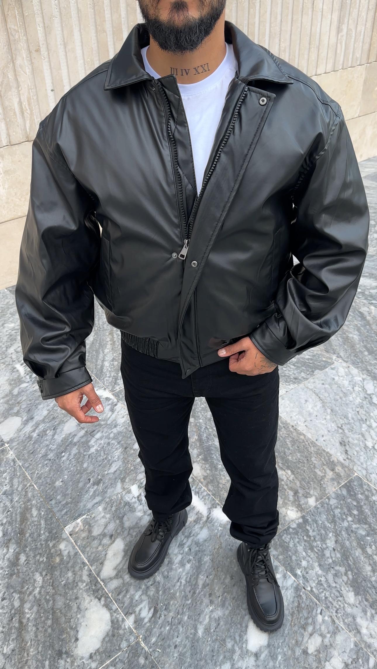 Oversize Astarlı Deri Mont