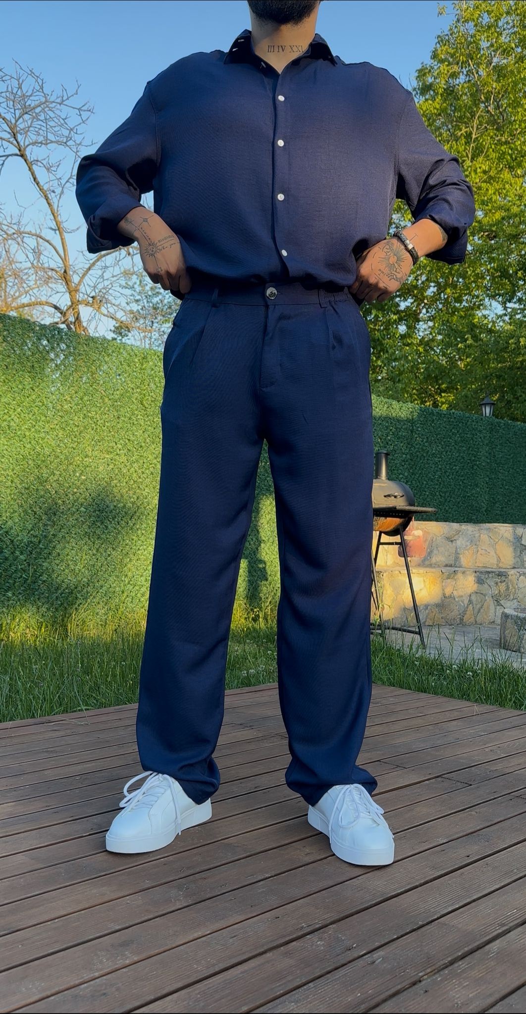 Baggy Keten Pantolon - Lacivert