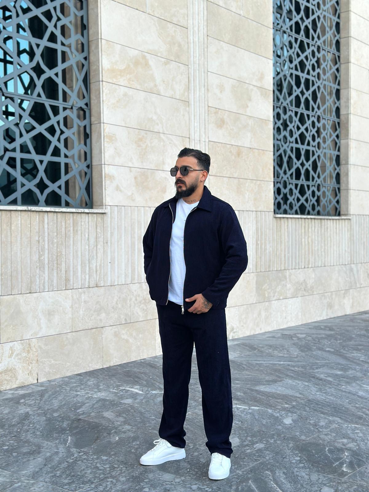 Regular Kalıp Kadife Ceket & Pantolon Takım - Lacivert