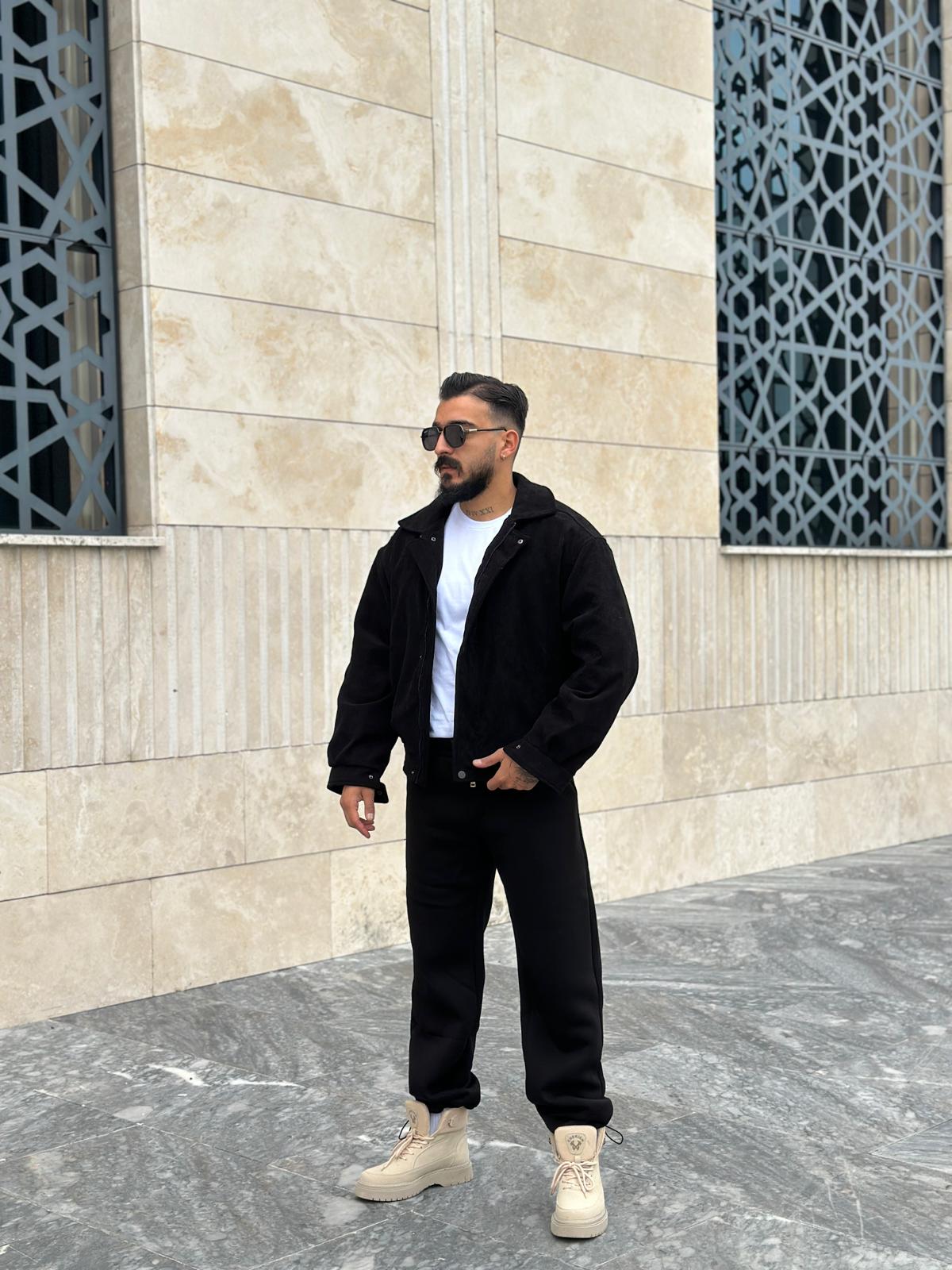 Oversize Kadife Mont - Siyah