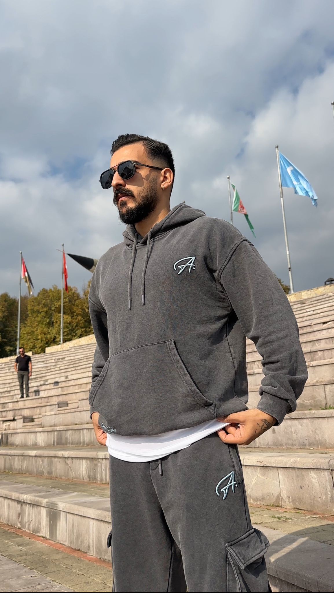 Üç İplik Yıkamalı Kumaş Sweatshirt - Antrasit gri