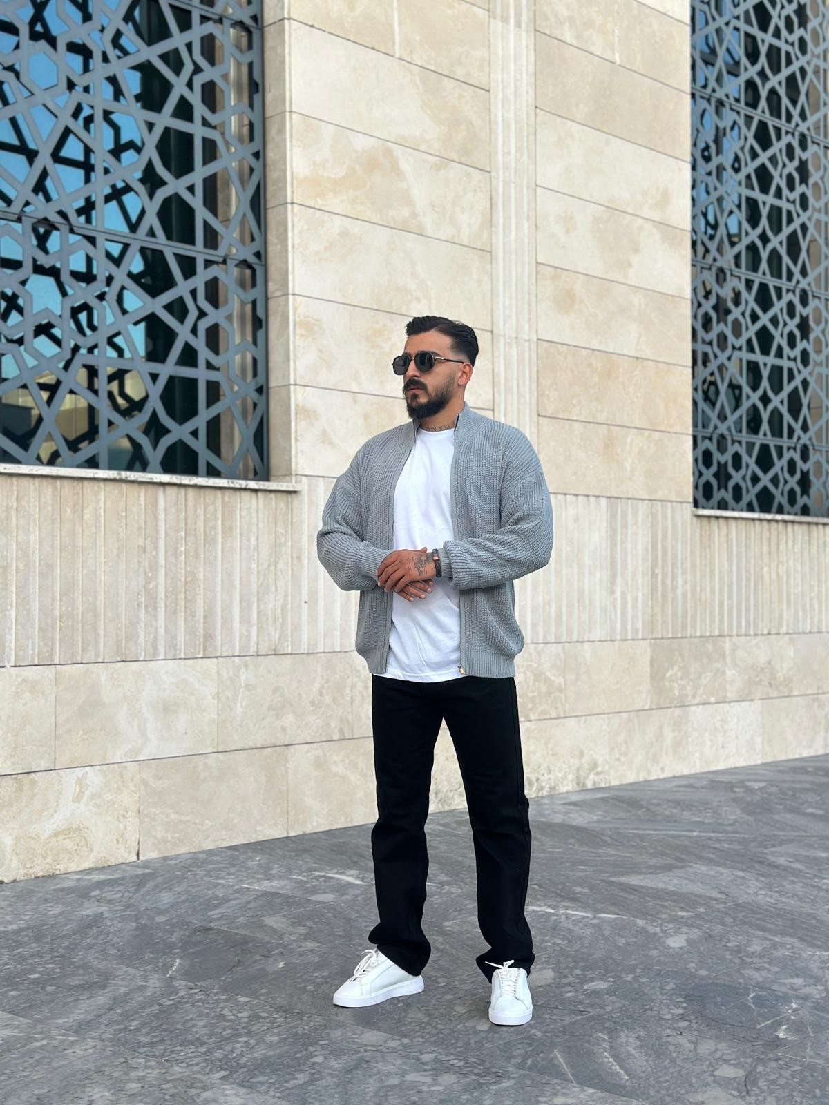 Oversize Fermuarlı Triko Hırka